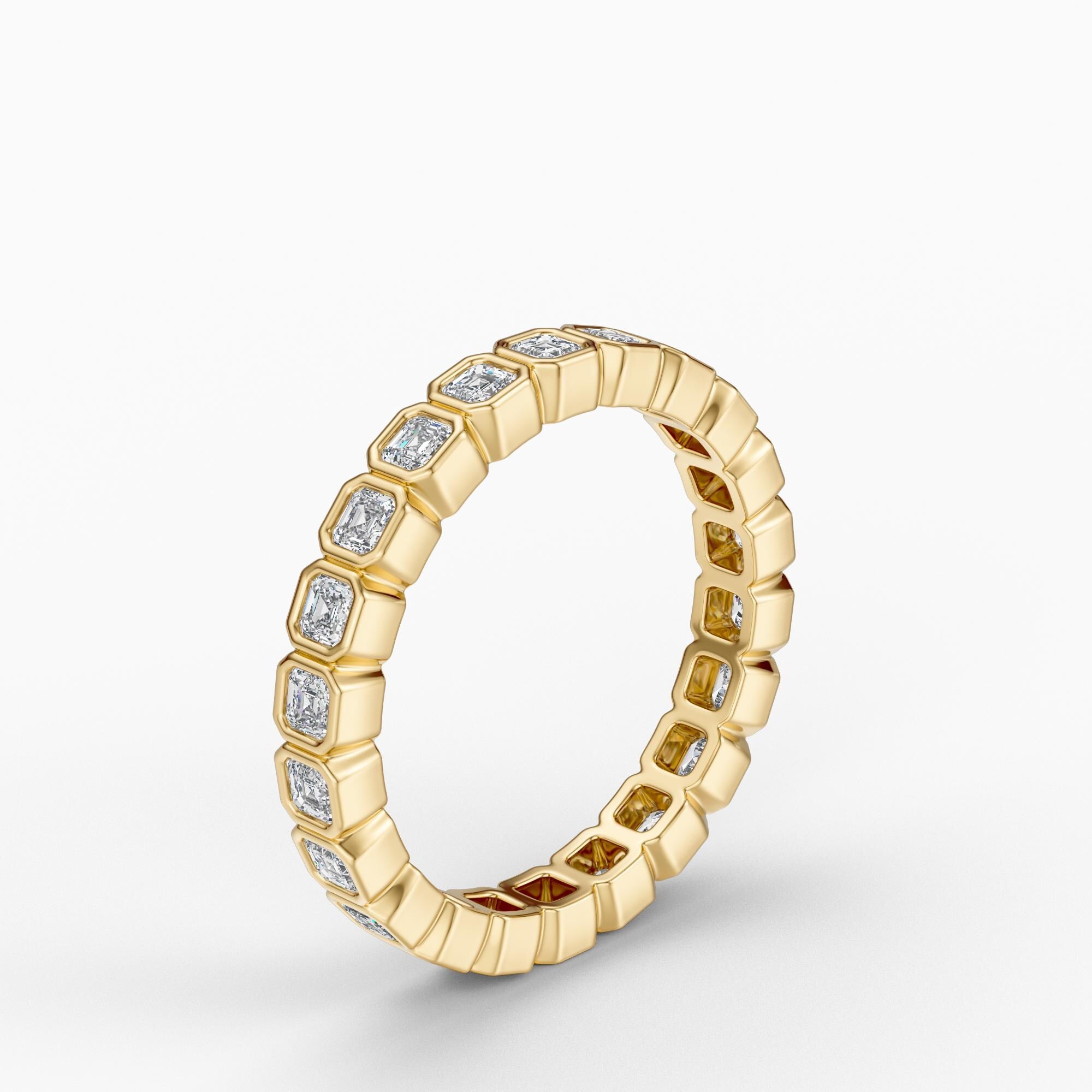 Asscher Cut Diamond Full Eternity Wedding Band Ring 14K Solid Gold Gold Bezel Set