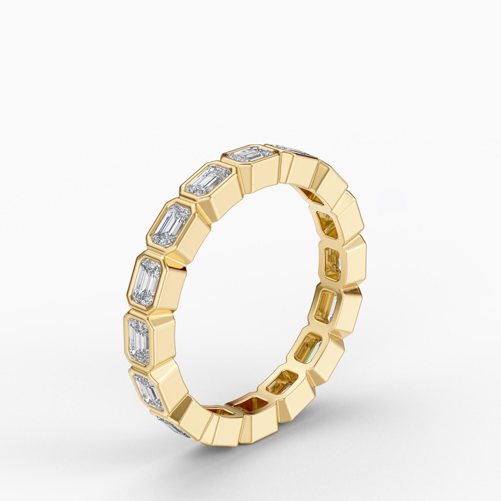Emerald Cut Diamond Full Eternity Wedding Band Ring 14Kt Gold Bezel Set