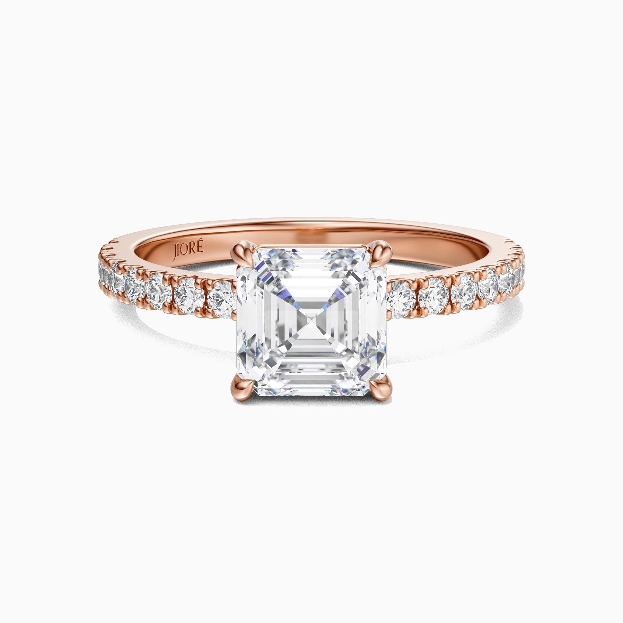 14kt Gold Pave Set Asscher Cut 3.00 Ct Solitaire Diamond Engagement Ring