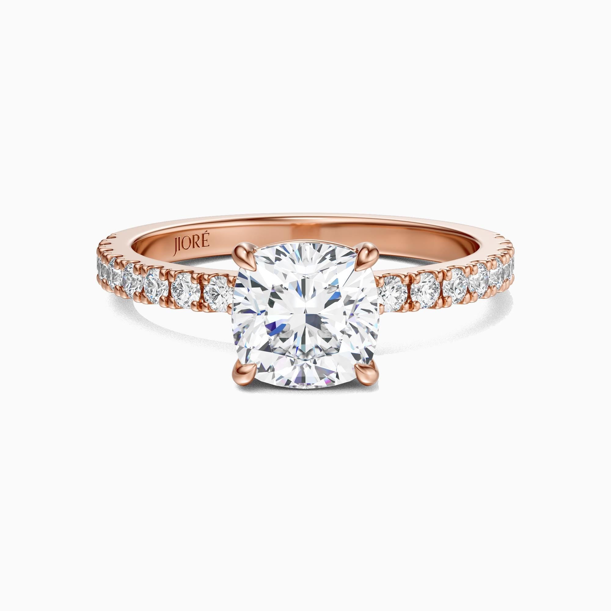 14kt Gold Pave Set Cushion Shaped 1.00-3.00 Ct Solitaire Diamond Engagement Ring