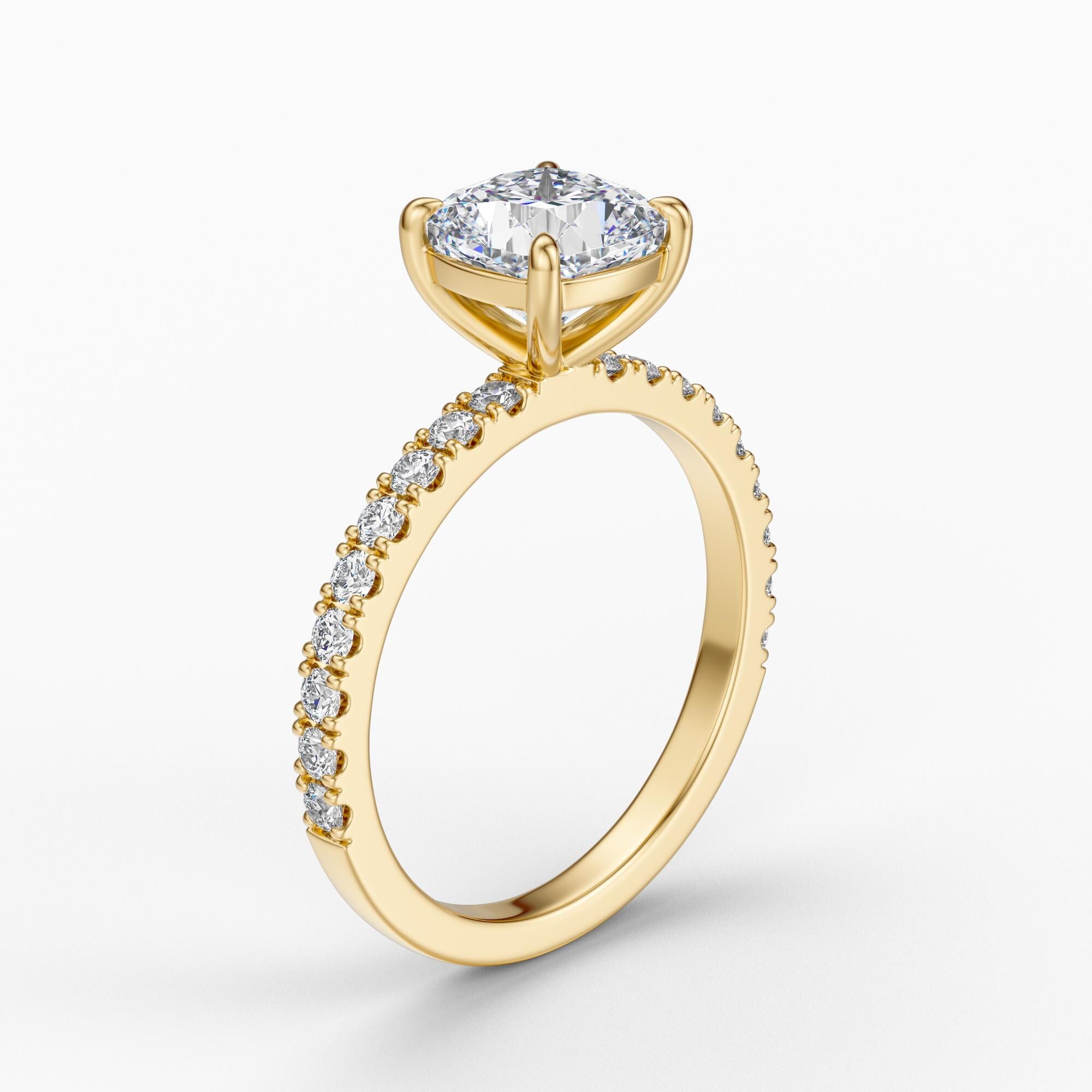 14kt Gold Pave Set Cushion Shaped 1.00-3.00 Ct Solitaire Diamond Engagement Ring