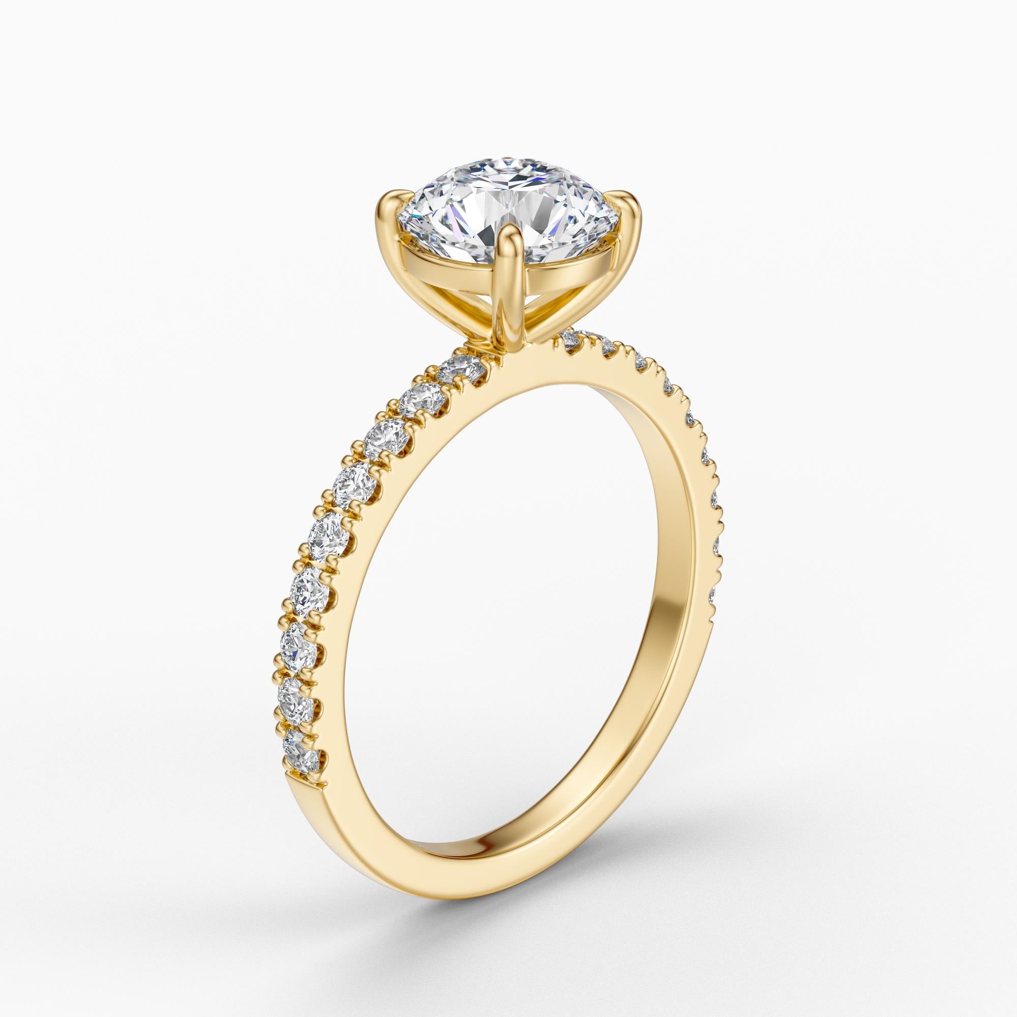 14kt Gold Pave Set Round Brilliant Cut 1.00-3.00 Ct Solitaire Diamond Engagement Ring