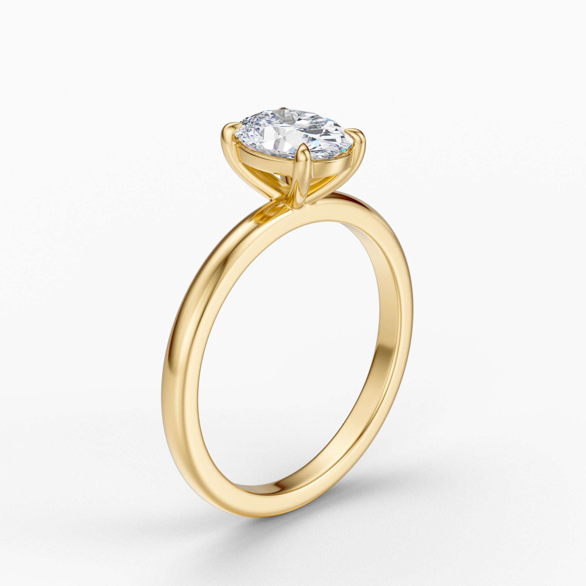 14kt Gold Prong Setting Oval Shape 1.00-3.00 Ct Solitaire Diamond Engagement Ring