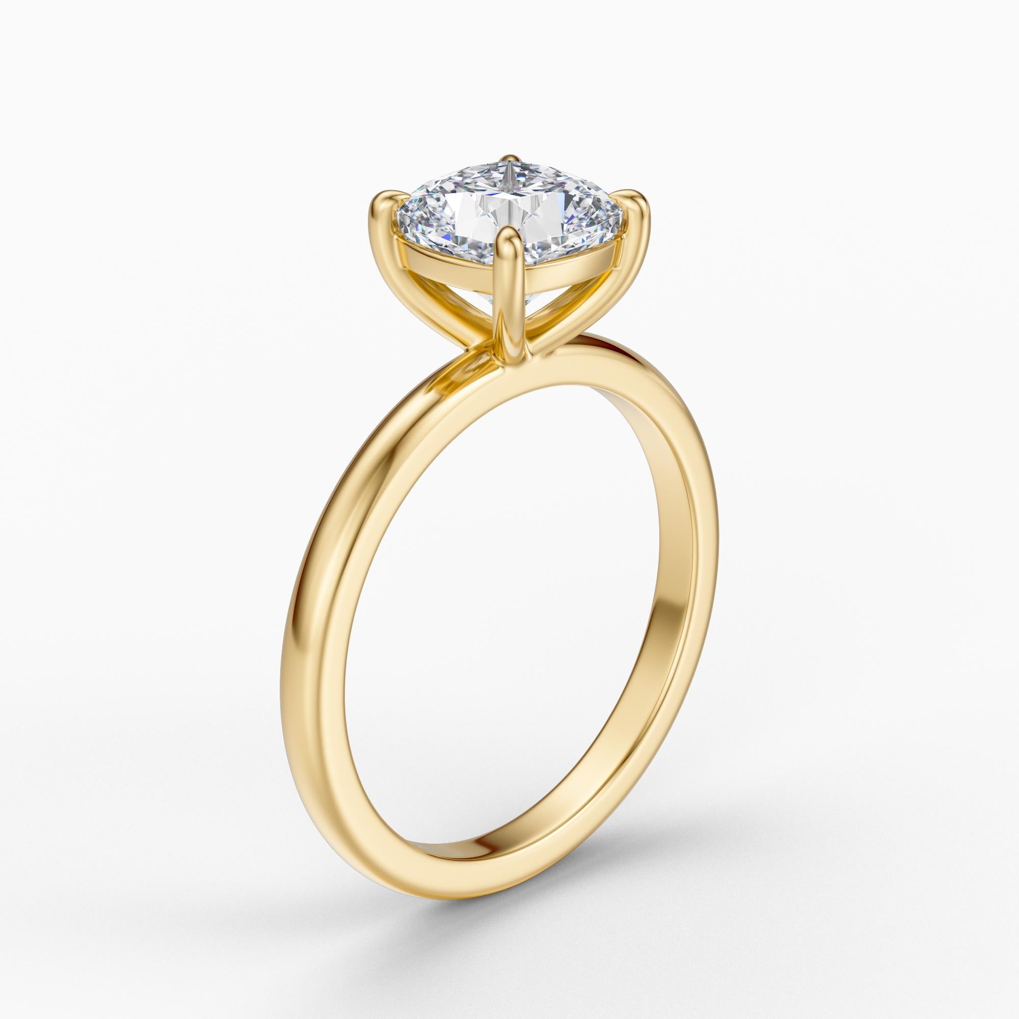 14kt Gold Prong Setting Cushion Cut 1.00-3.00 Ct Solitaire Diamond Engagement Ring