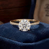 14kt Gold Pave Set Halo Graduated Round Shaped 1.50 Ct Solitaire Diamond Engagement Ring