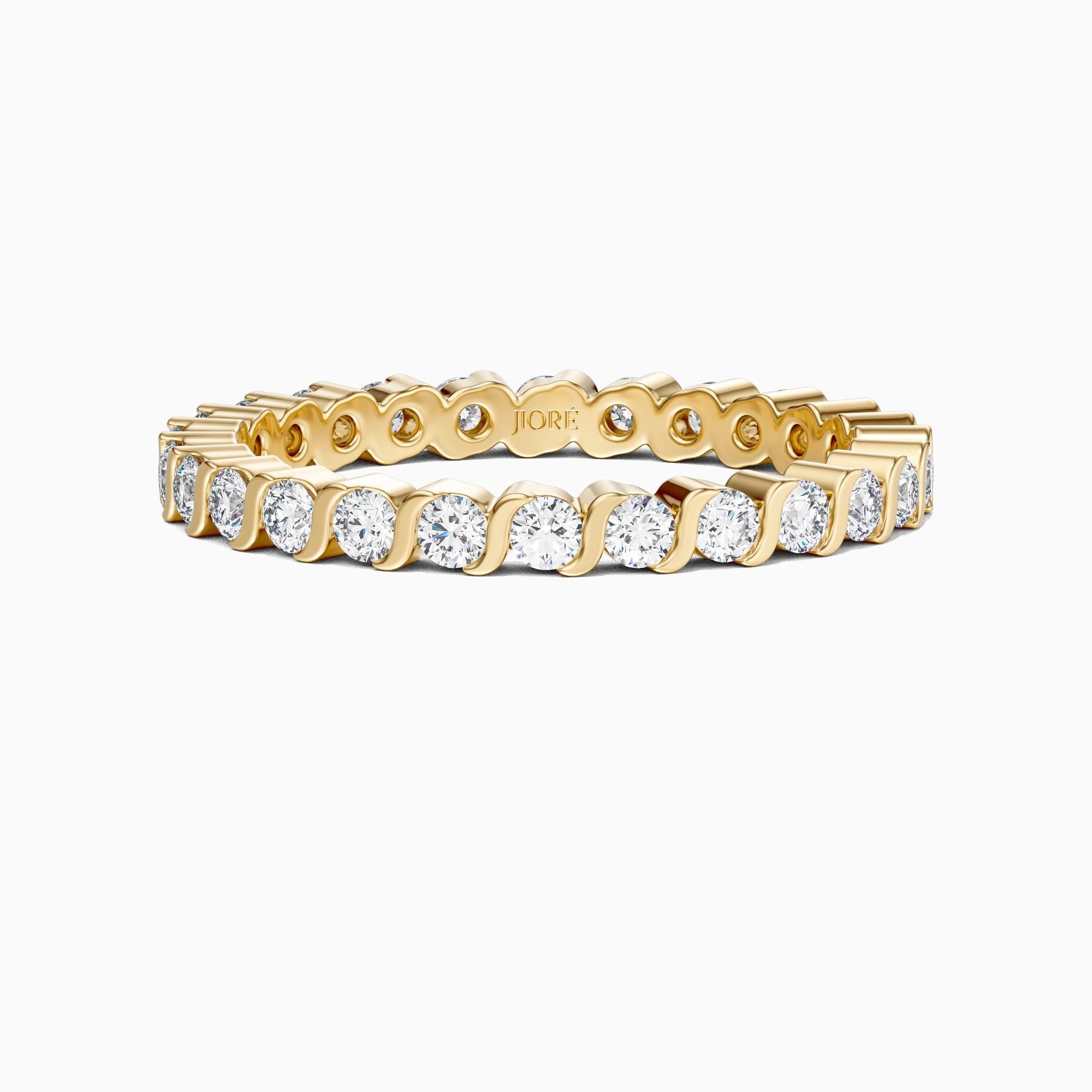 Twist Wave Round Diamond Eternity Band 14K Solid Gold Stackable Wedding Ring