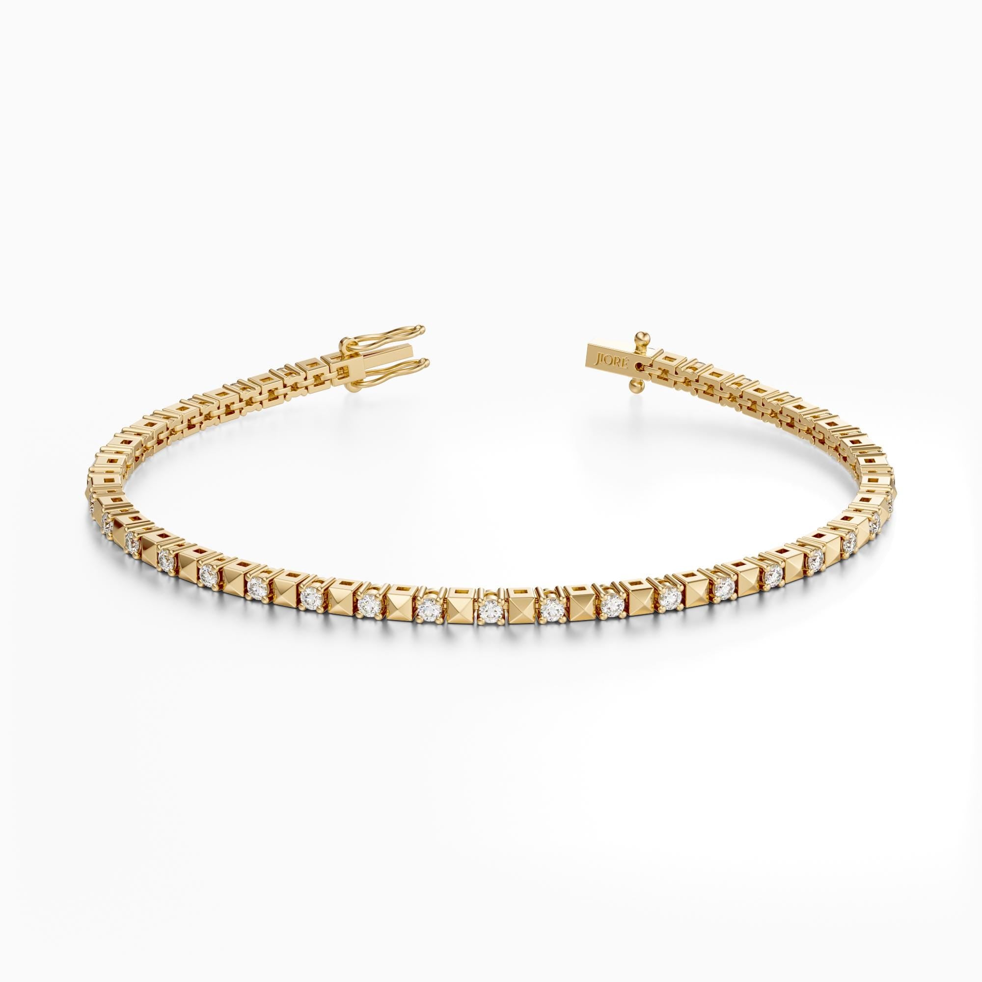 14Kt Gold Prong Set Pyramid Link Round Brilliant 1.00 TCW Diamond Tennis Bracelet