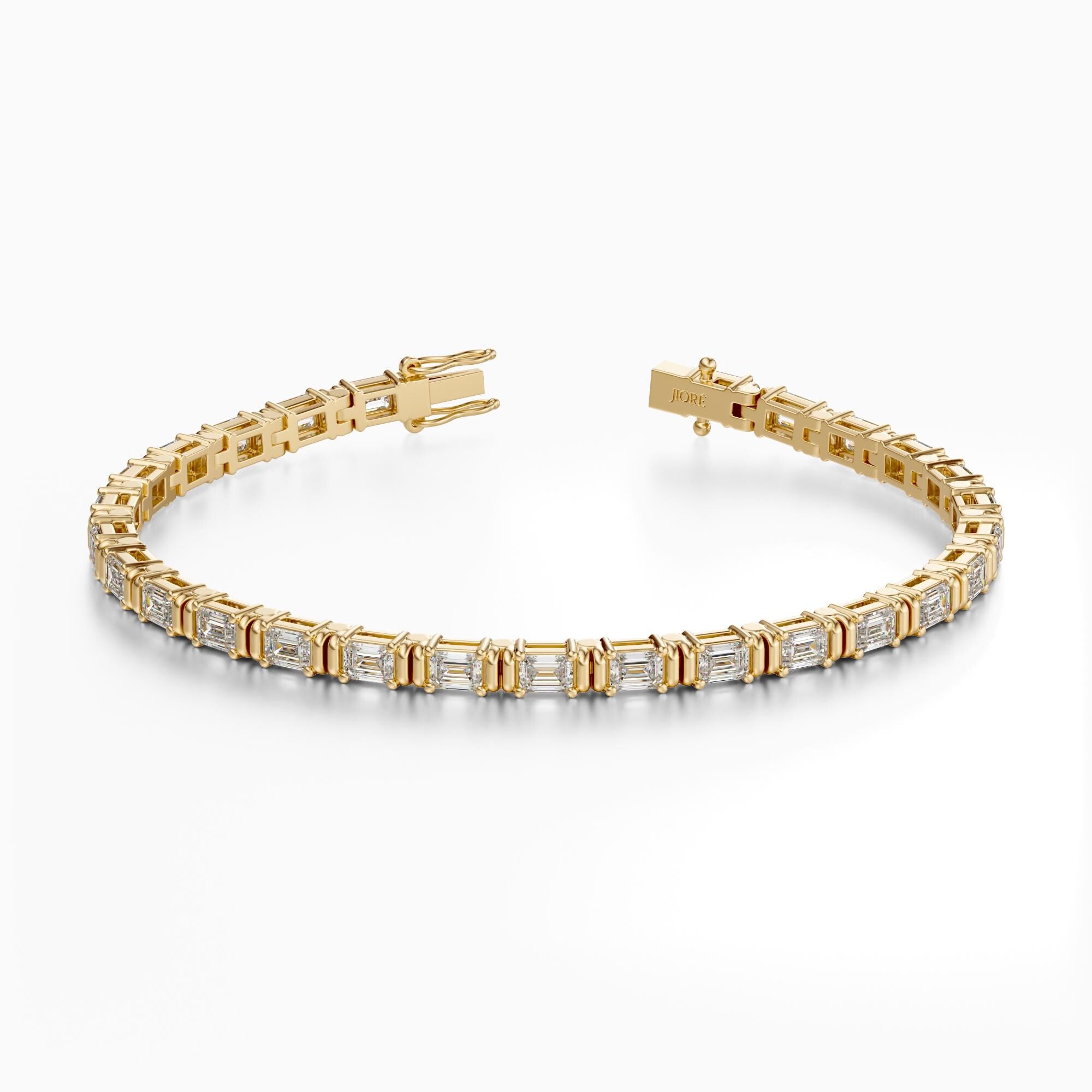 14Kt Gold Bar Set Emerald Cut 5.50 TCW Diamond Tennis Bracelet