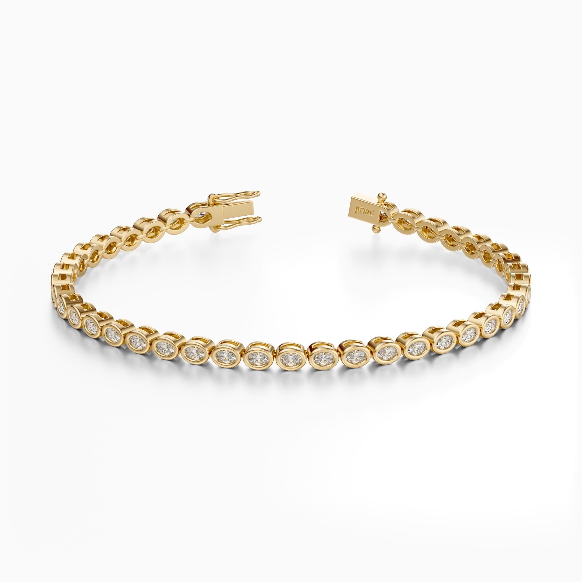 14Kt Gold Bezel Set Oval Cut 2.00 TCW Diamond Tennis Bracelet