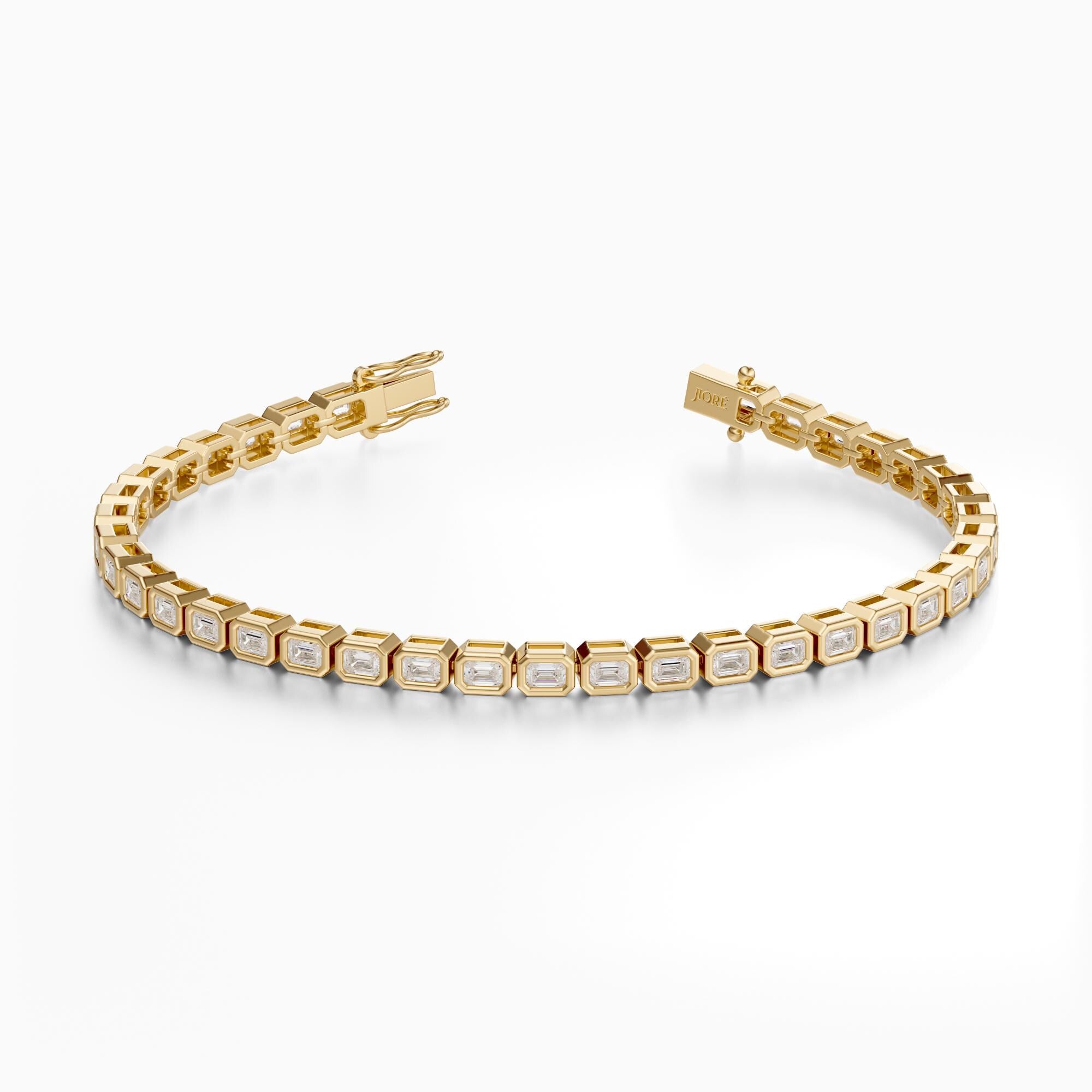 14Kt Gold Bezel Set Emerald Cut 3.00 TCW Diamond Tennis Bracelet