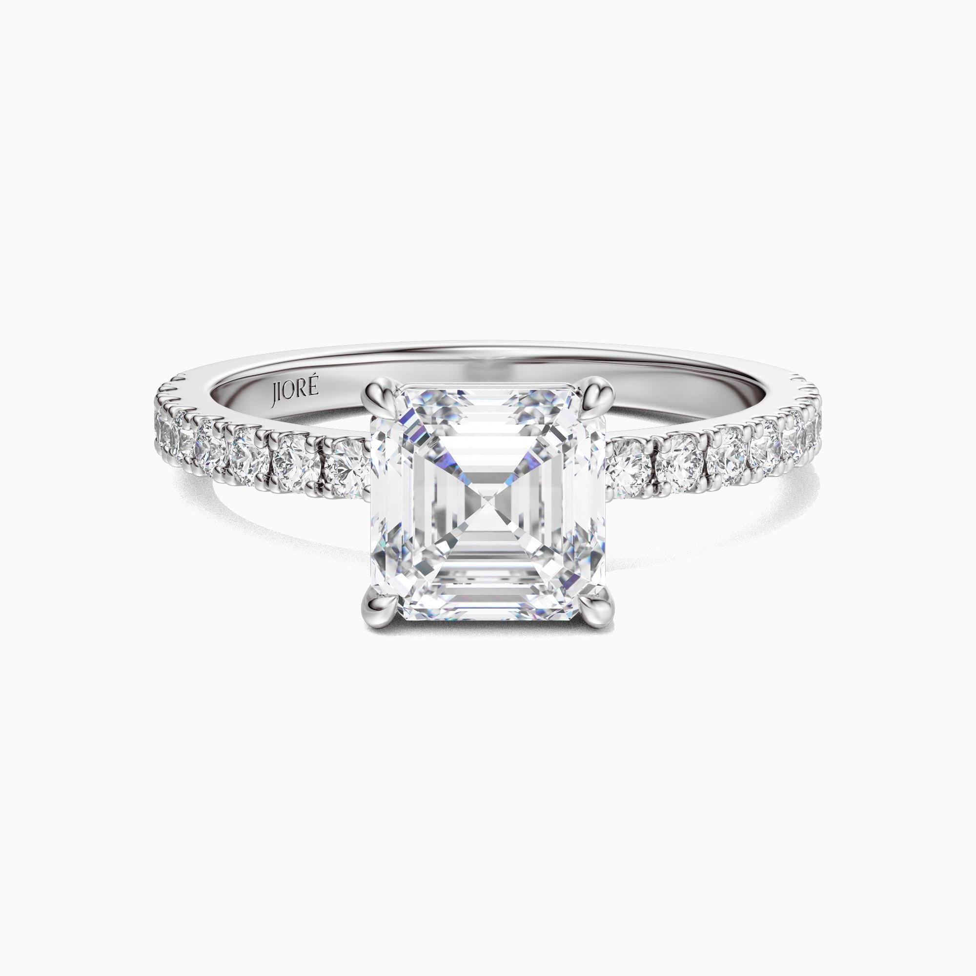 14kt Gold Pave Set Asscher Cut 3.00 Ct Solitaire Diamond Engagement Ring