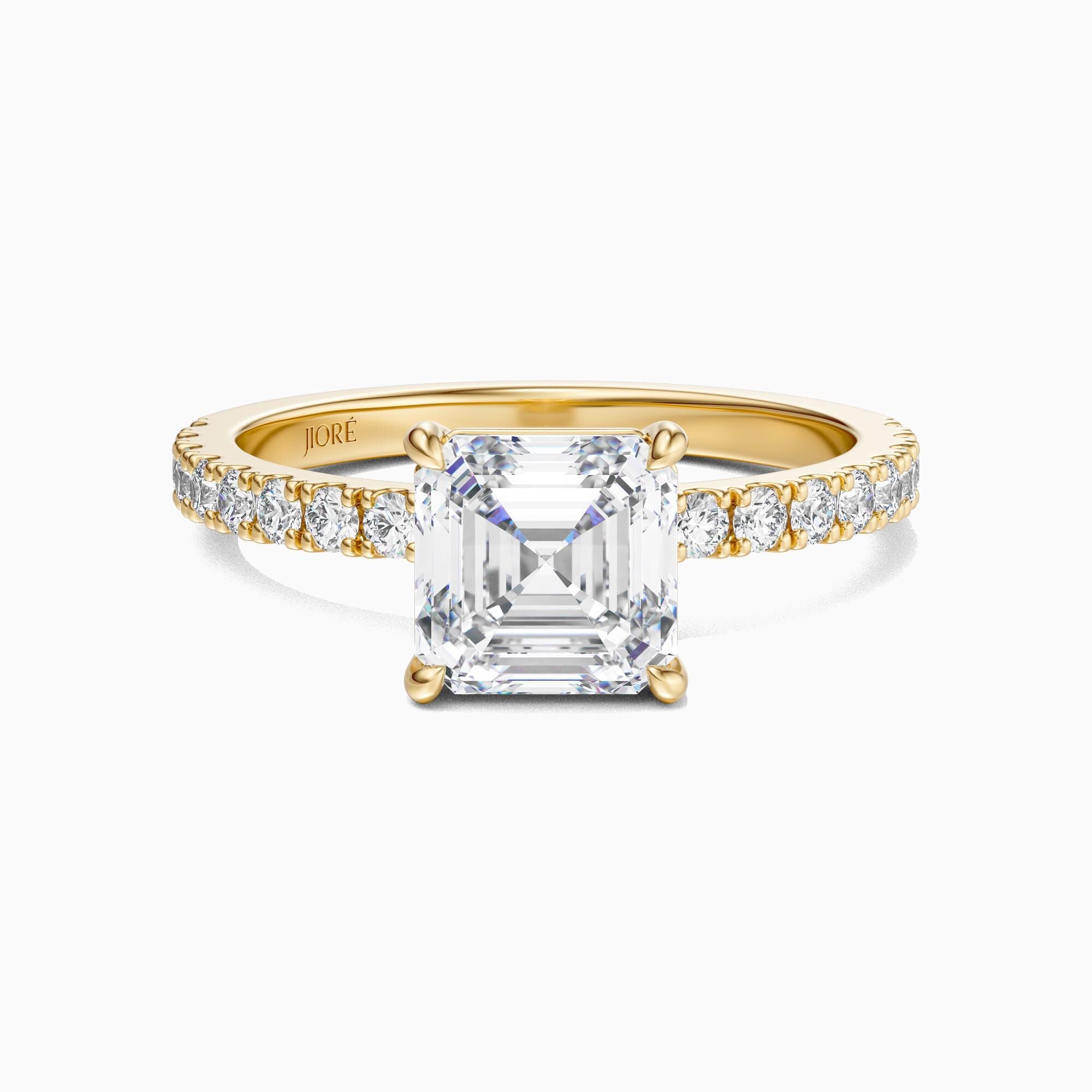 14kt Gold Pave Set Asscher Cut 3.00 Ct Solitaire Diamond Engagement Ring