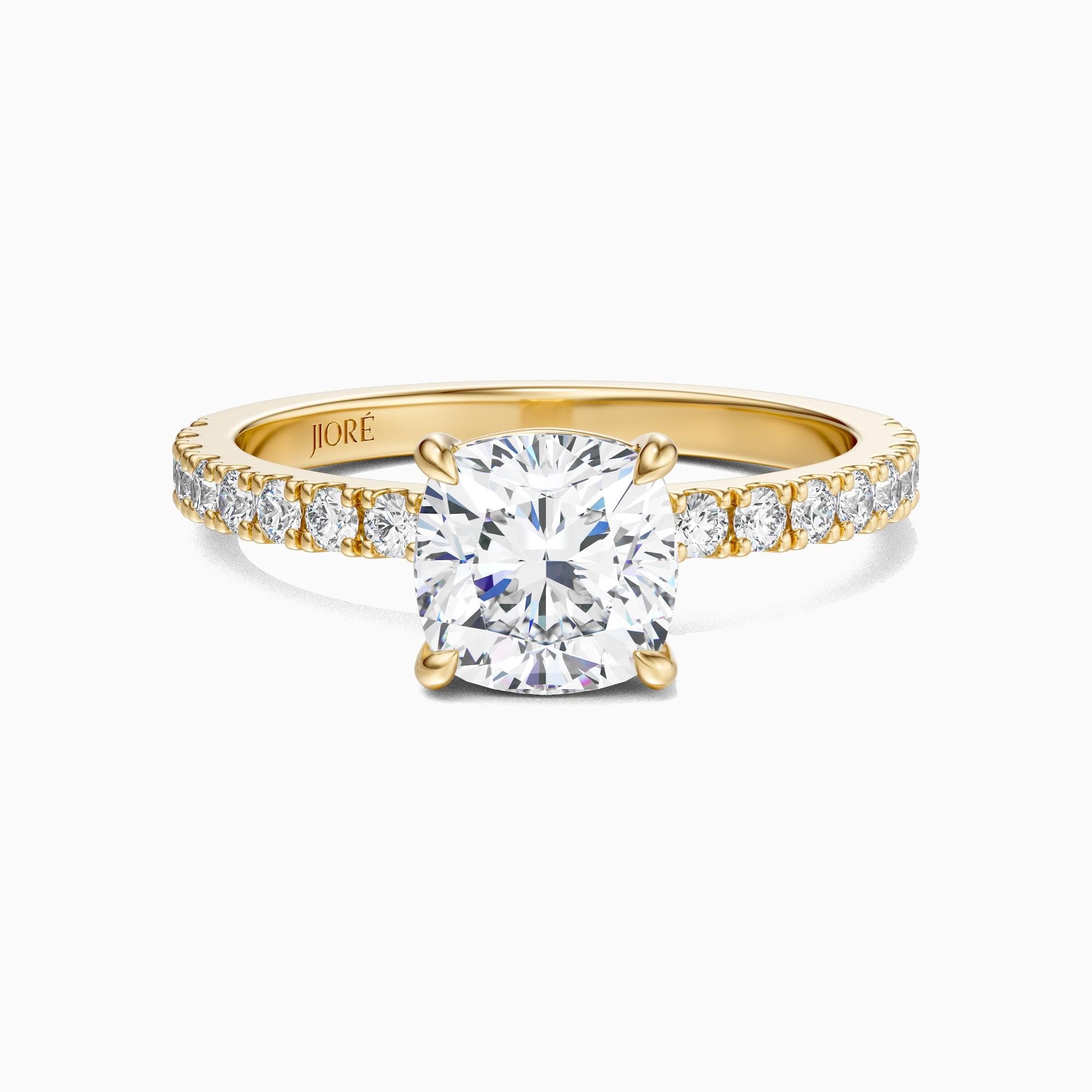 14kt Gold Pave Set Cushion Shaped 1.00-3.00 Ct Solitaire Diamond Engagement Ring