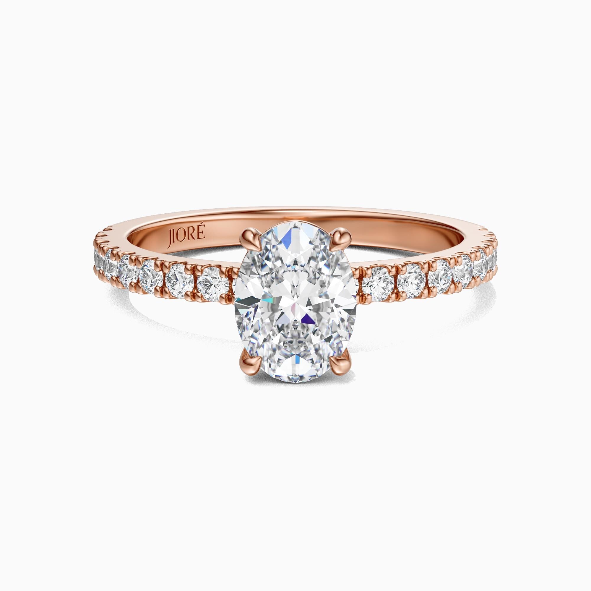 14kt Gold Pave Set Oval Shaped 1.00-3.00 Ct Solitaire Diamond Engagement Ring