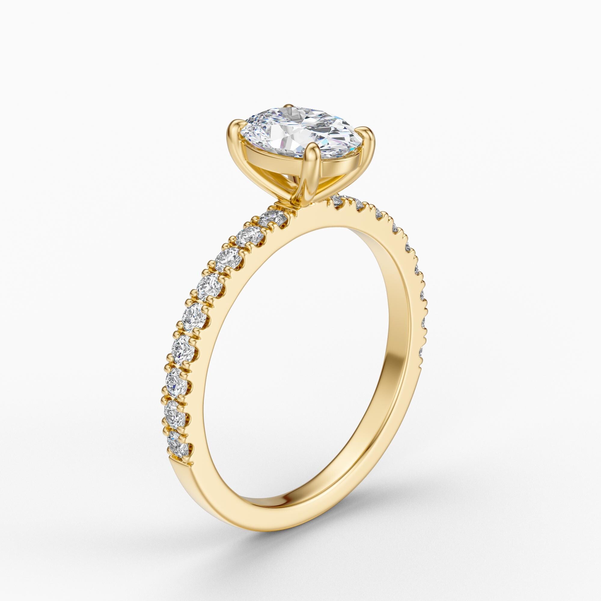 14kt Gold Pave Set Oval Shaped 1.00-3.00 Ct Solitaire Diamond Engagement Ring