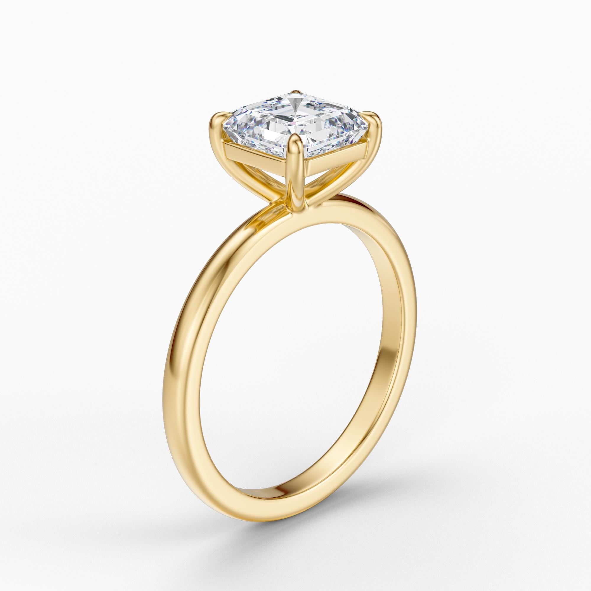 14kt Gold Prong Setting Asscher Cut Shaped 1.00-3.00 Ct Solitaire Diamond Engagement Ring