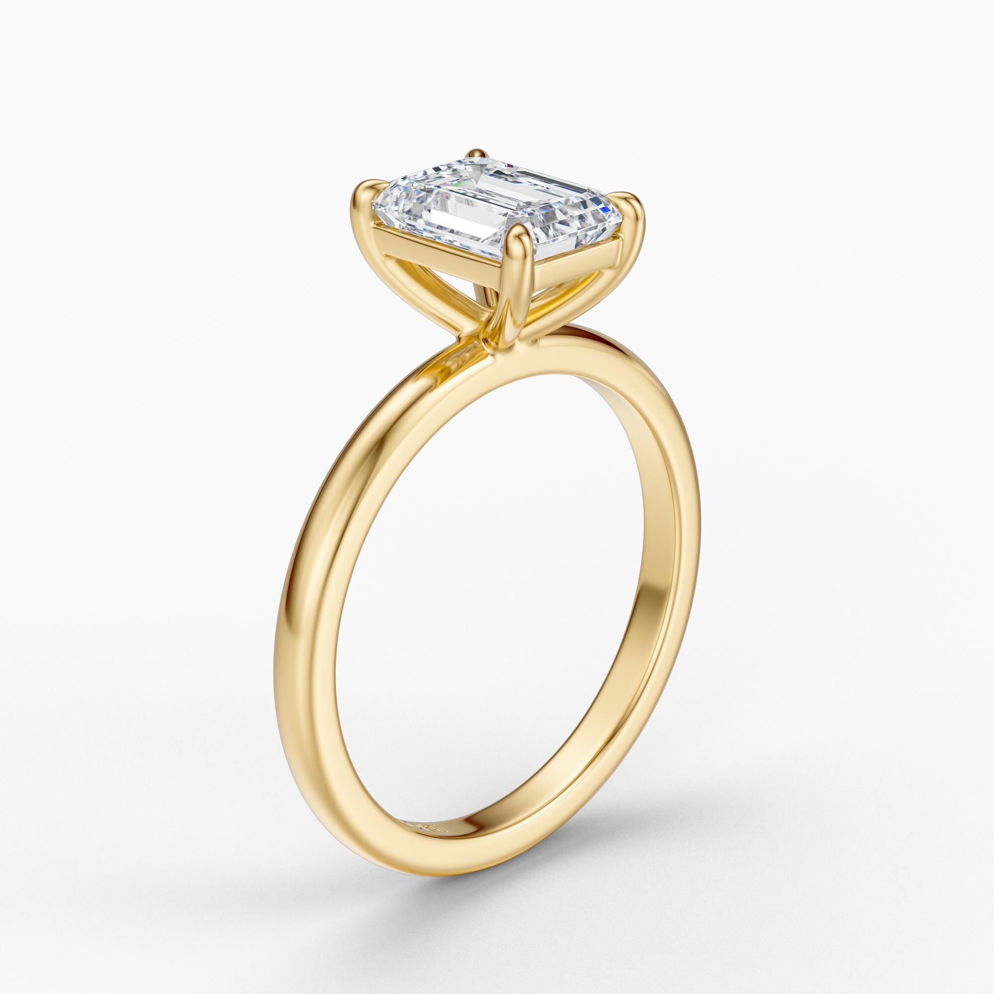 14kt Gold Prong Setting Emerald Cut Shaped 1.00-3.00 Ct Solitaire Diamond Engagement Ring