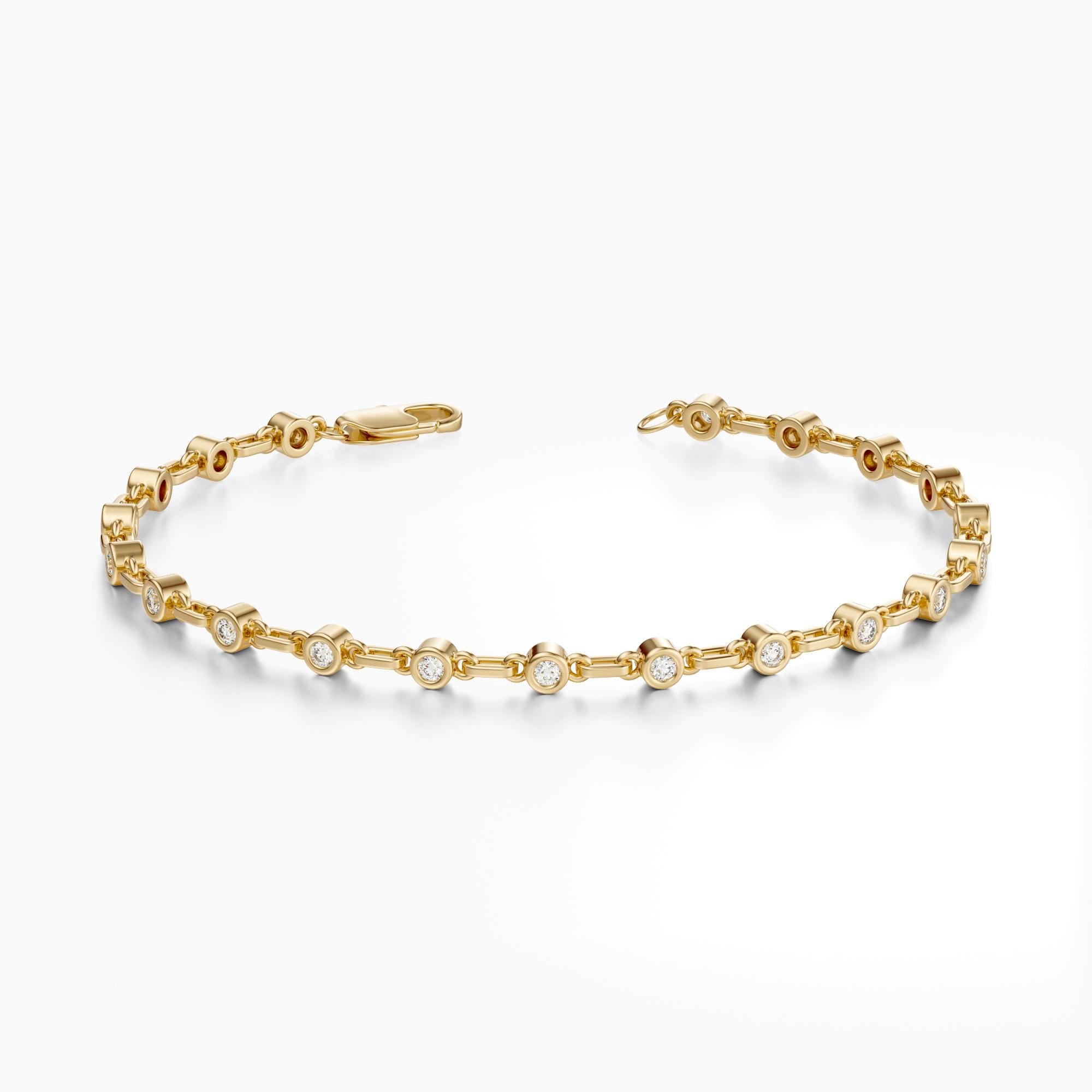 14Kt Gold Round Diamond Bezel & Link 0.75 TCW Tennis Bracelet
