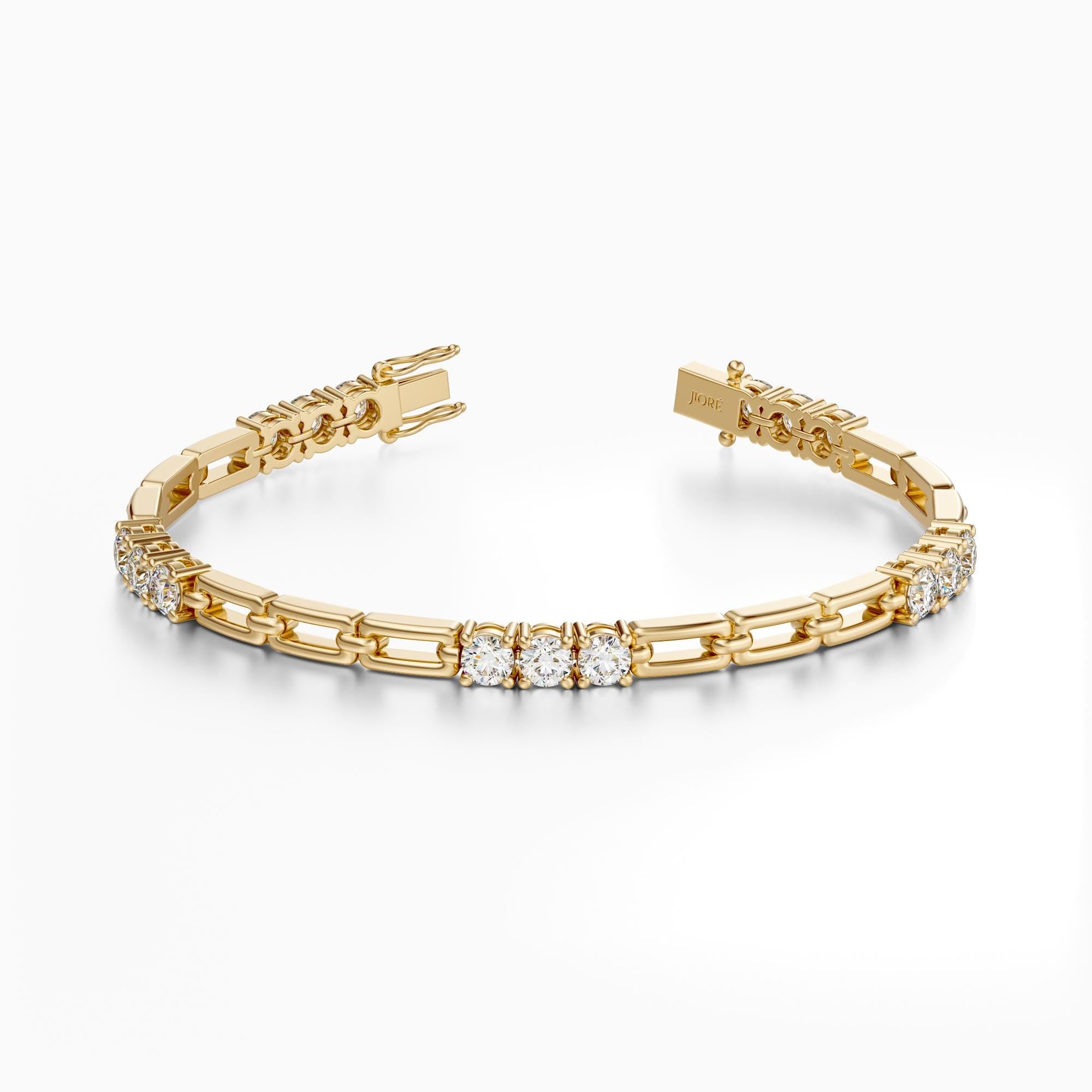 14Kt Gold Round Diamond 3 Stone Prong Set & Link 3.75 TCW Bracelet