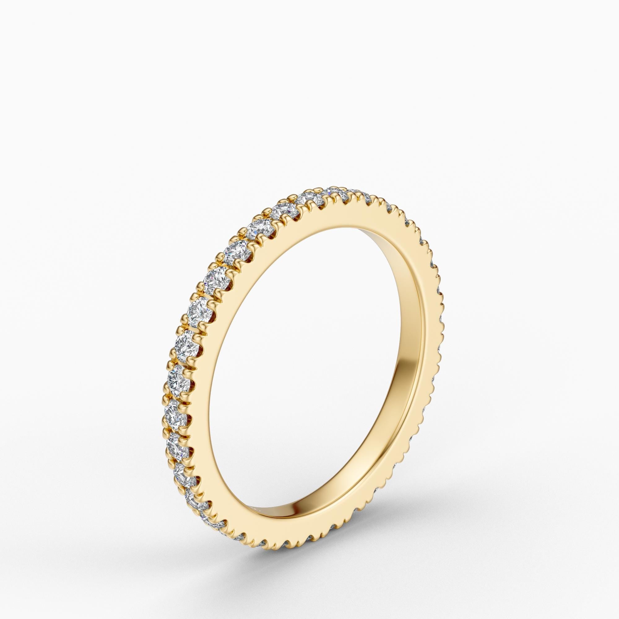 Round Diamond Full Eternity Wedding Band Stackable Ring 14K Solid Gold Pave Set
