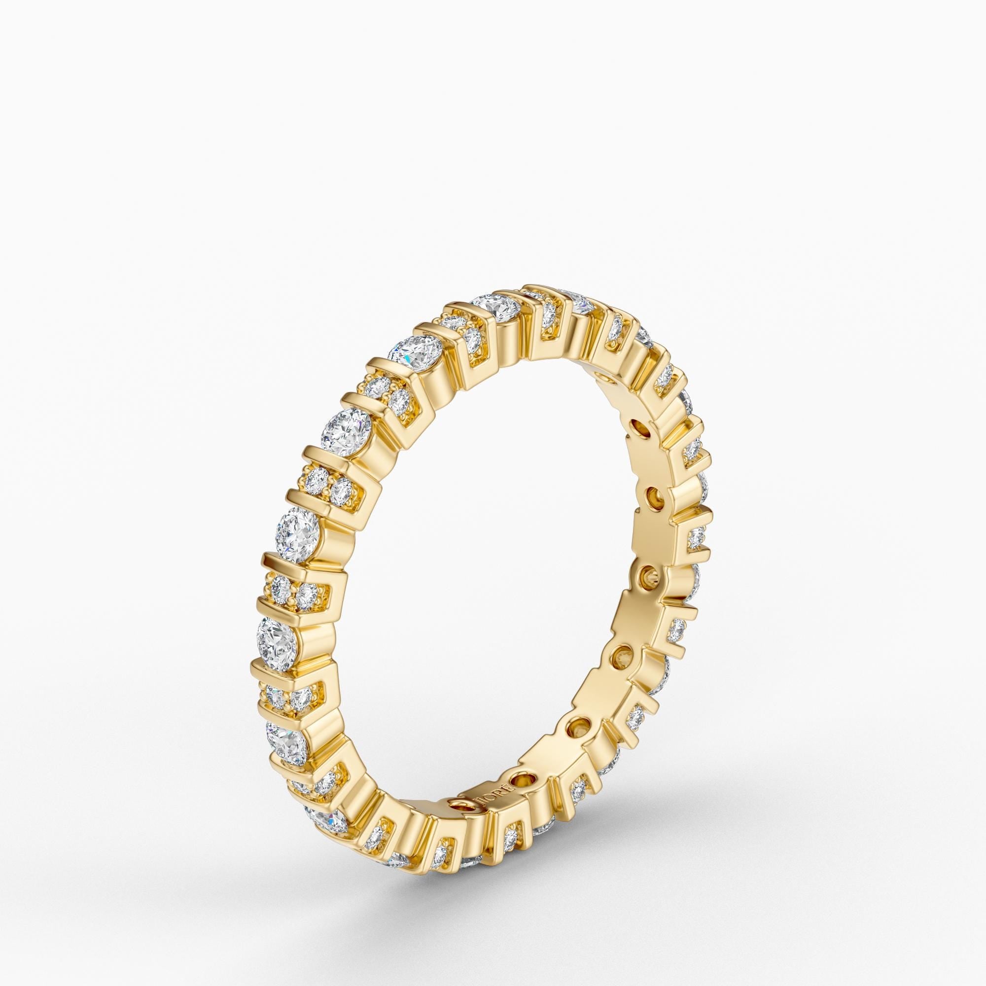 Diamond Full Eternity Round Wedding Band Ring 14K Solid Gold Bar Set