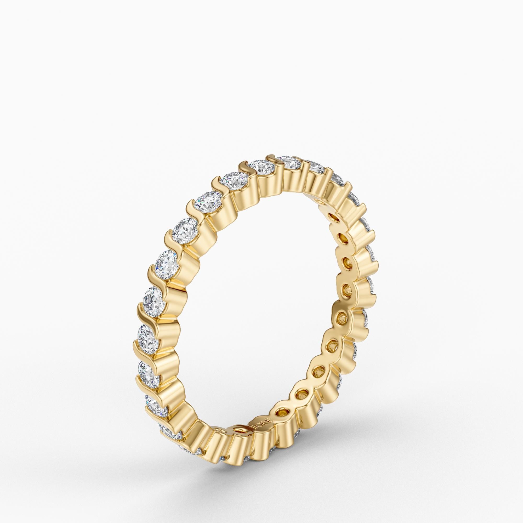 Twist Wave Round Diamond Eternity Band 14K Solid Gold Stackable Wedding Ring