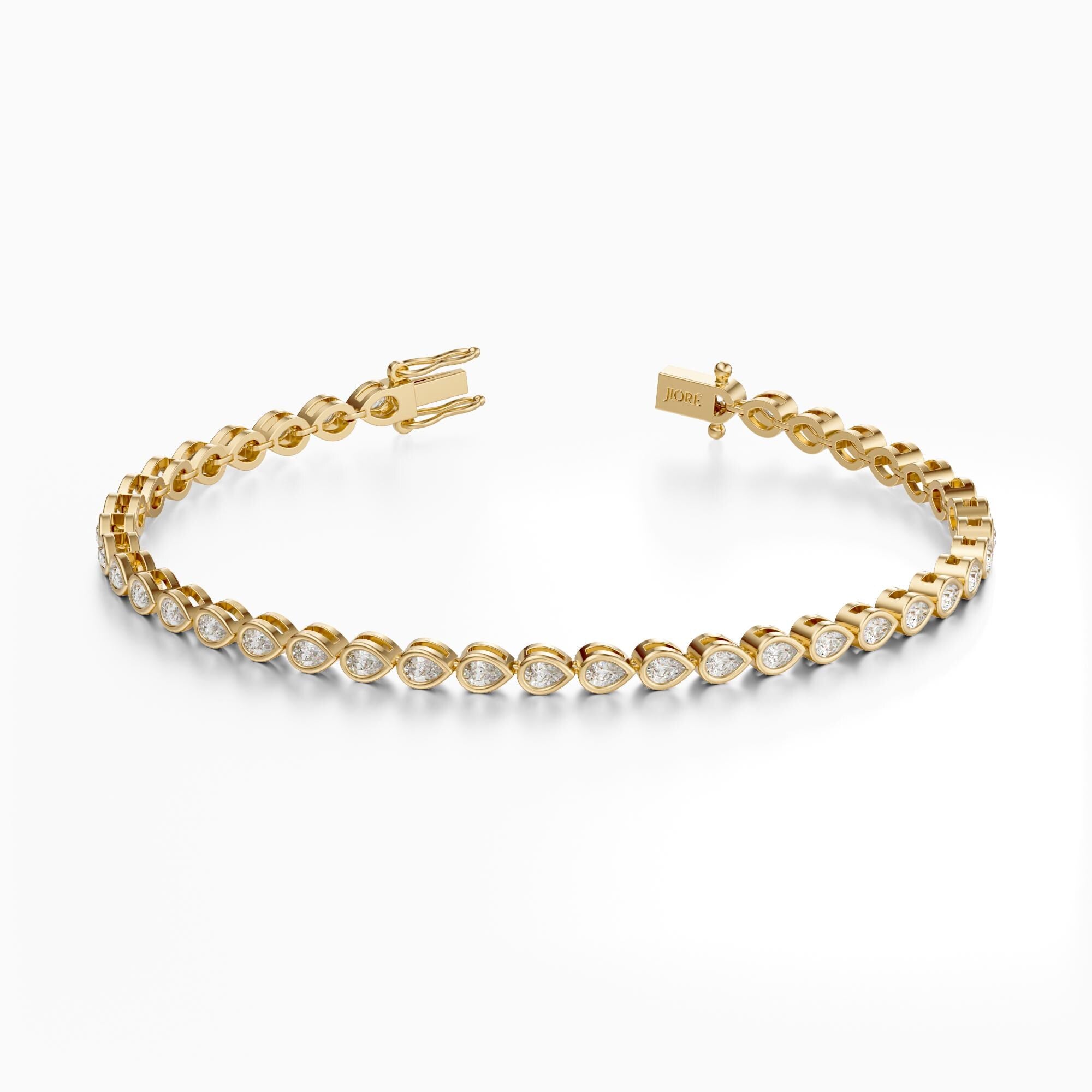 14Kt Gold Bezel Set Pear Shape 2.00 TCW Diamond Tennis Bracelet