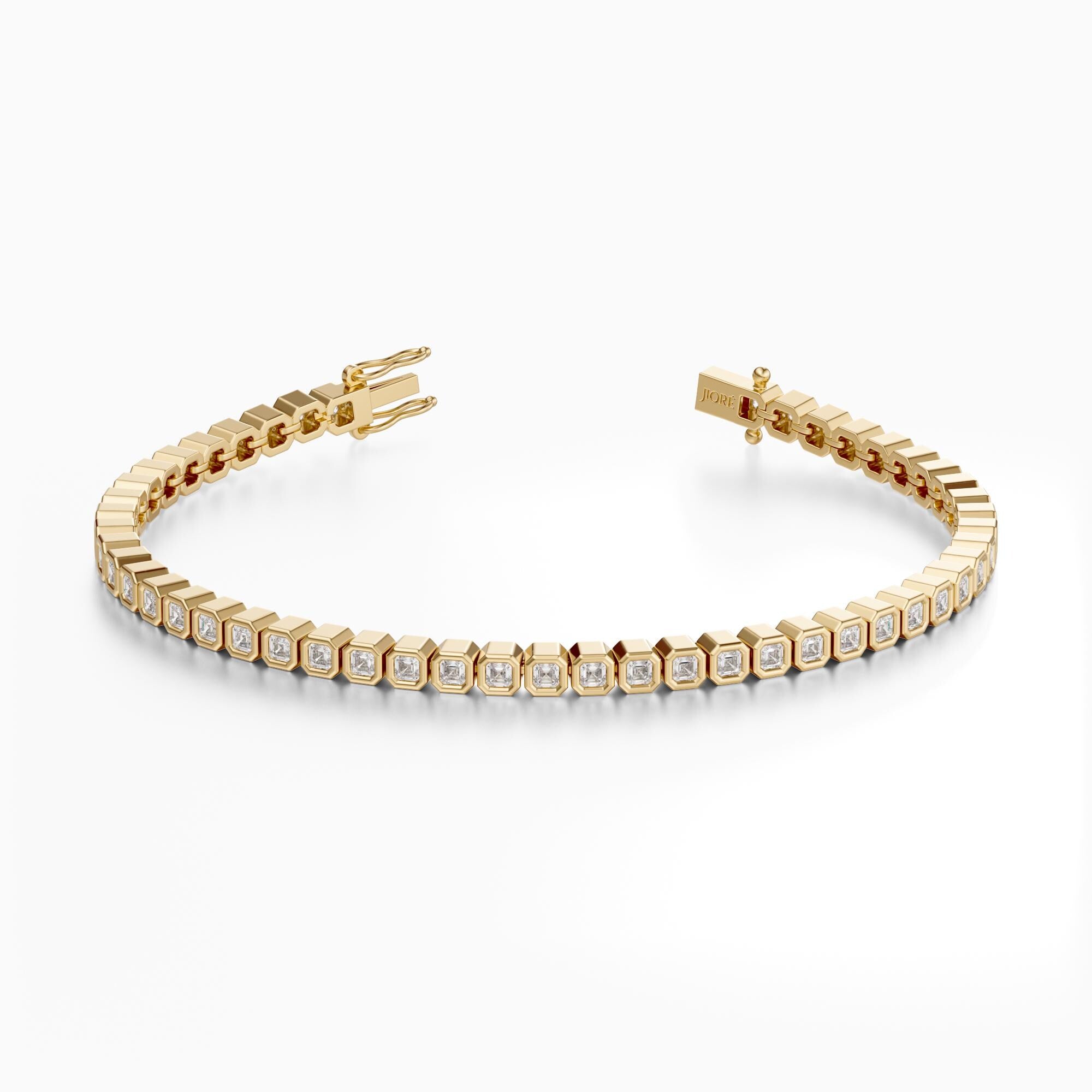 14Kt Gold Bezel Set Asscher Cut 2.25 TCW Diamond Tennis Bracelet
