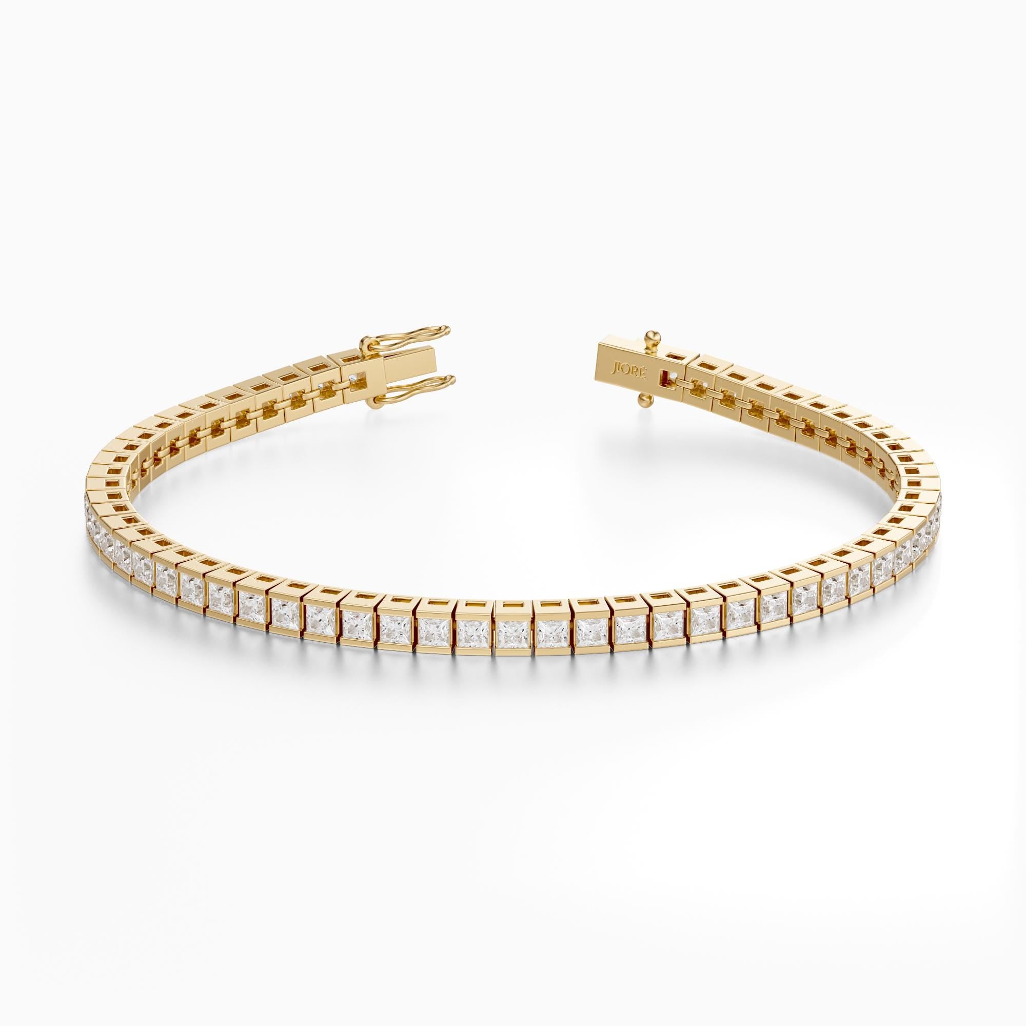 14Kt Gold Half Bezel Princess Cut 3.75 TCW Diamond Tennis Bracelet