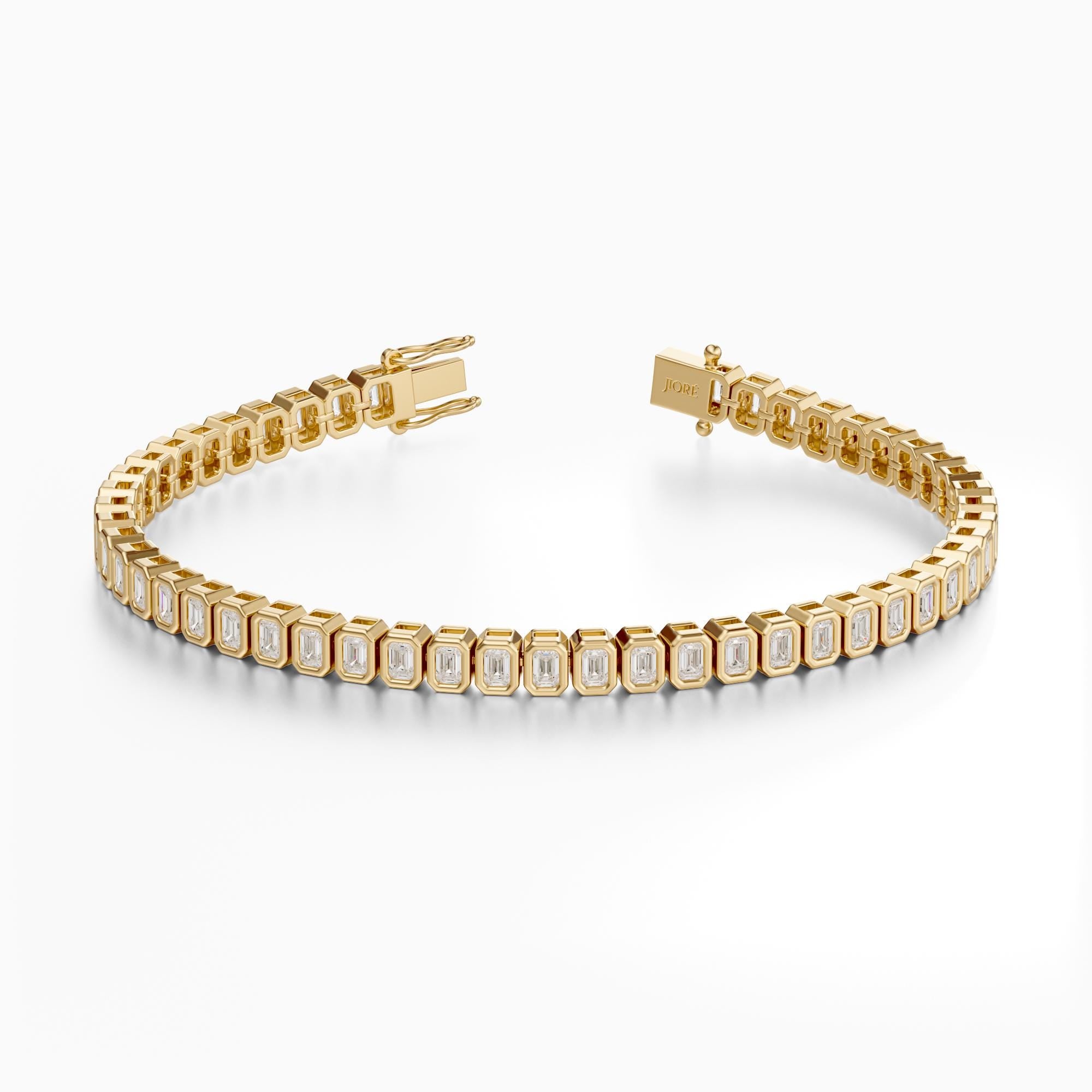 14Kt Gold Bezel Set Vertical Emerald Cut 4.00 TCW Diamond Tennis Bracelet