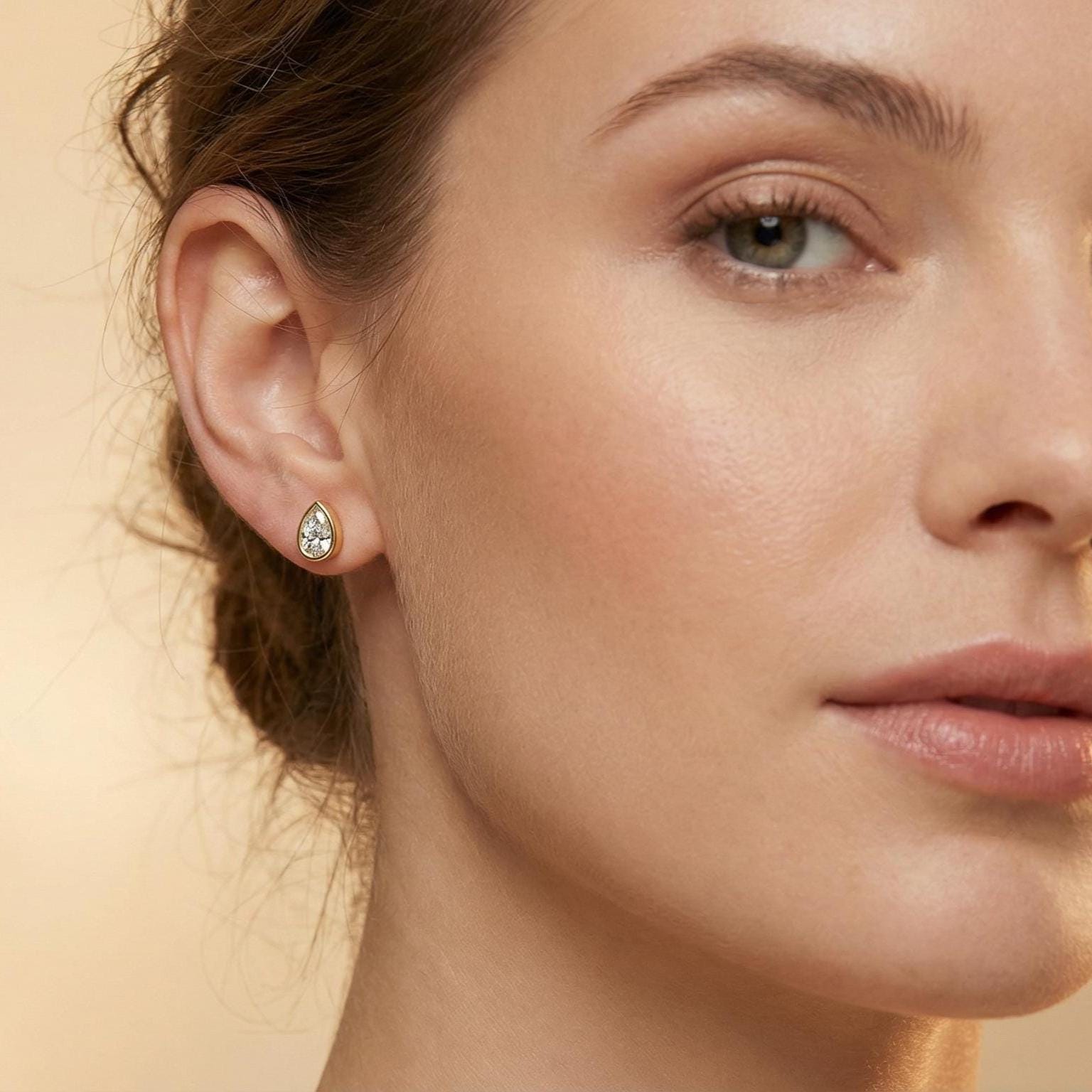 14k Gold Pear Cut Studs  Bezel Set Diamond Earrings  1.00-4.00 CTW  Minimalist Gift For Her By JIORE