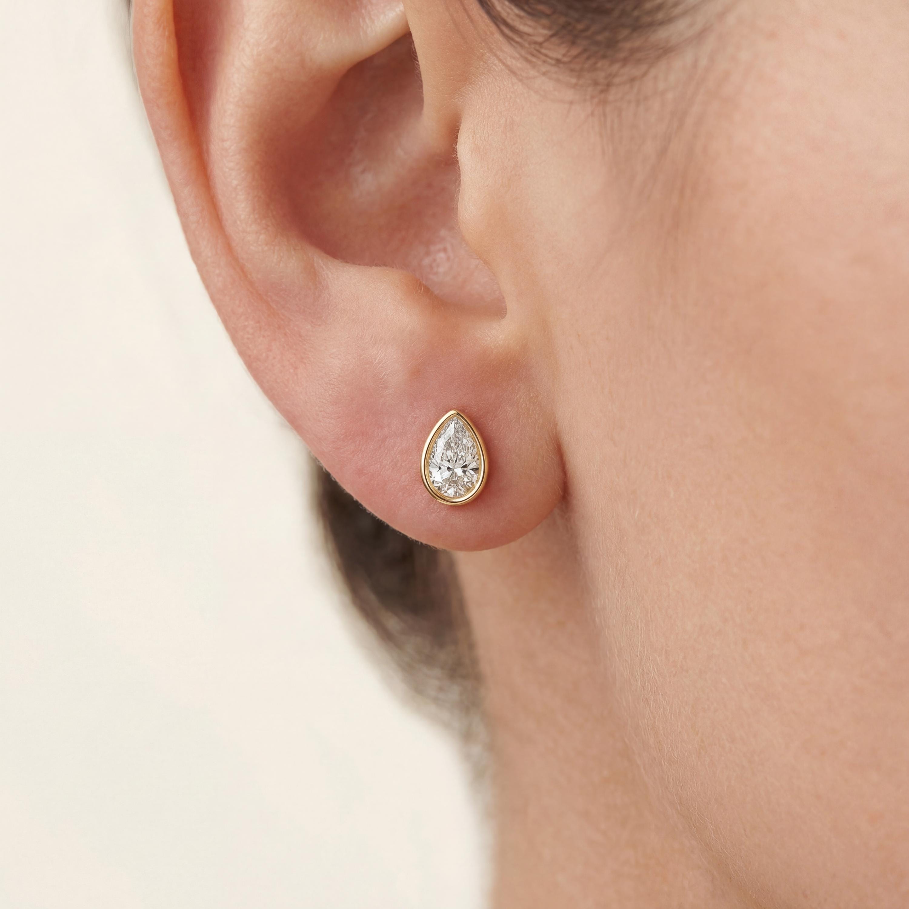14k Gold Pear Cut Studs  Bezel Set Diamond Earrings  1.00-4.00 CTW  Minimalist Gift For Her By JIORE