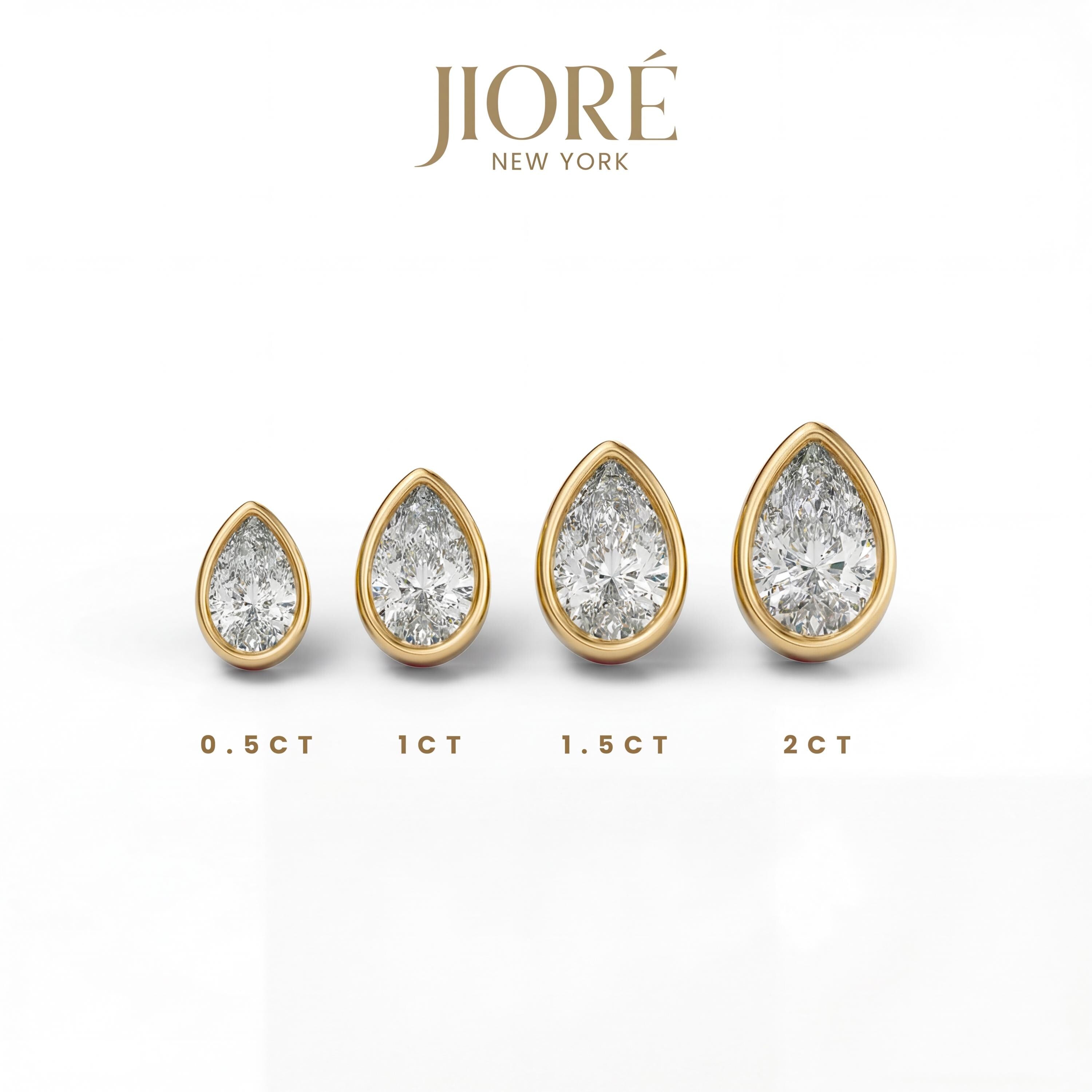 14k Gold Pear Cut Studs  Bezel Set Diamond Earrings  1.00-4.00 CTW  Minimalist Gift For Her By JIORE