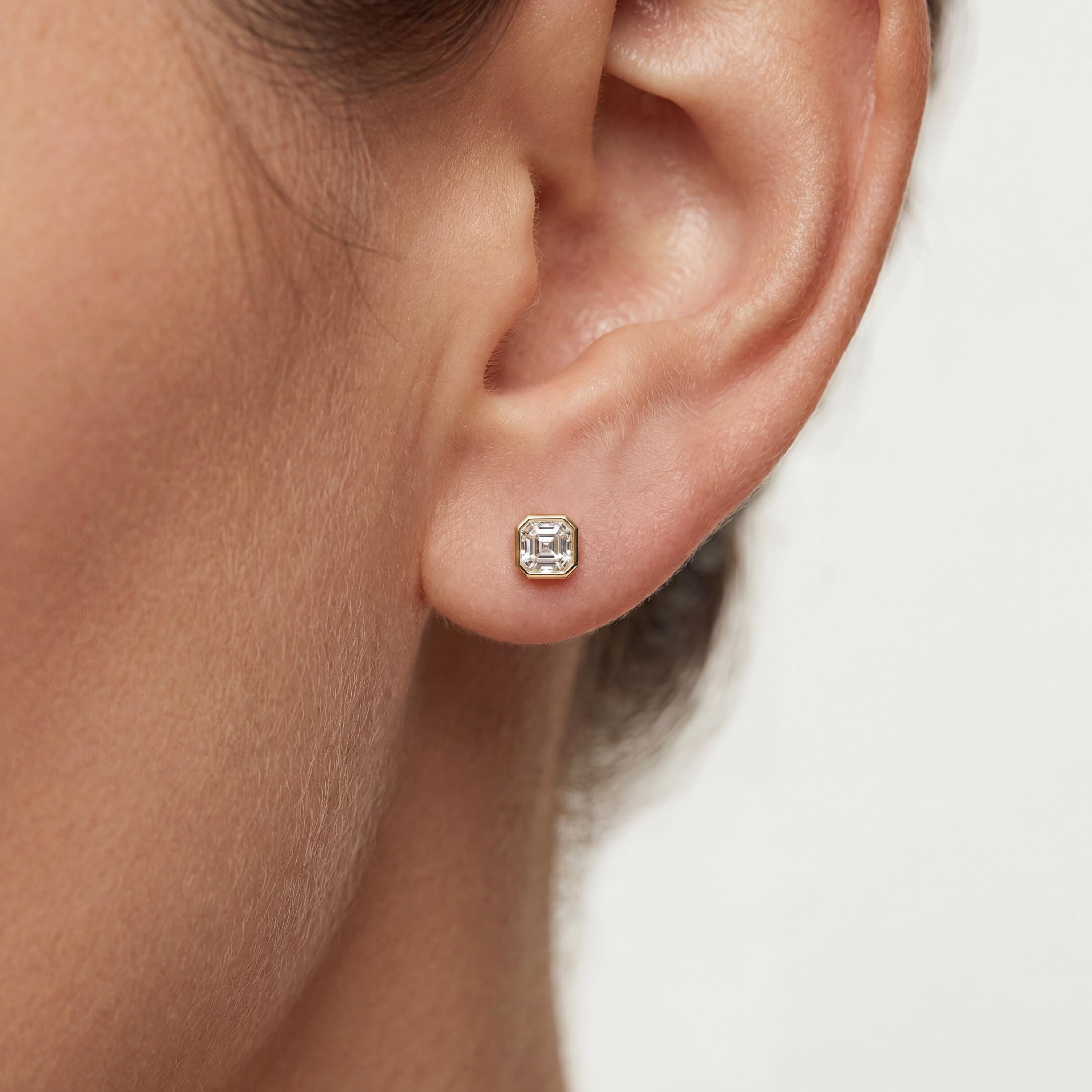 14k Gold Asscher Cut Studs  Bezel Set Diamond Earrings  1.00-4.00 CTW  Minimalist Gift For Her By JIORE