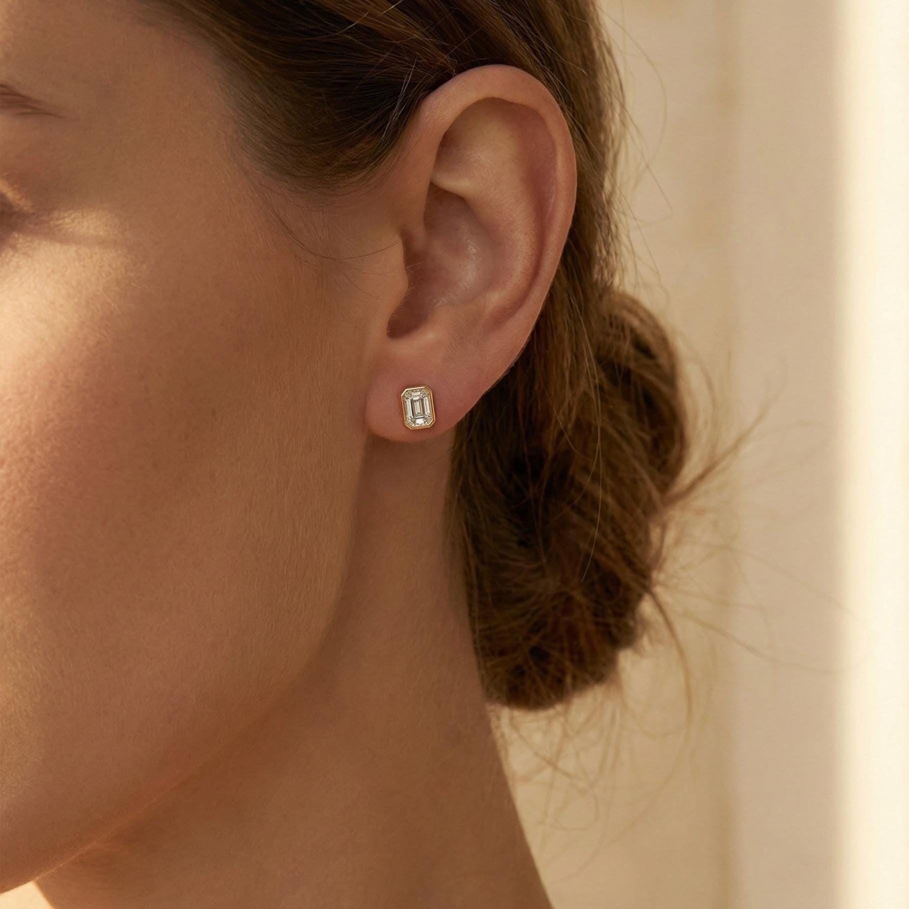 14k Gold Emerald Cut Studs  Bezel Set Diamond Earrings  1.00-4.00 CTW  Minimalist Gift For Her By JIORE