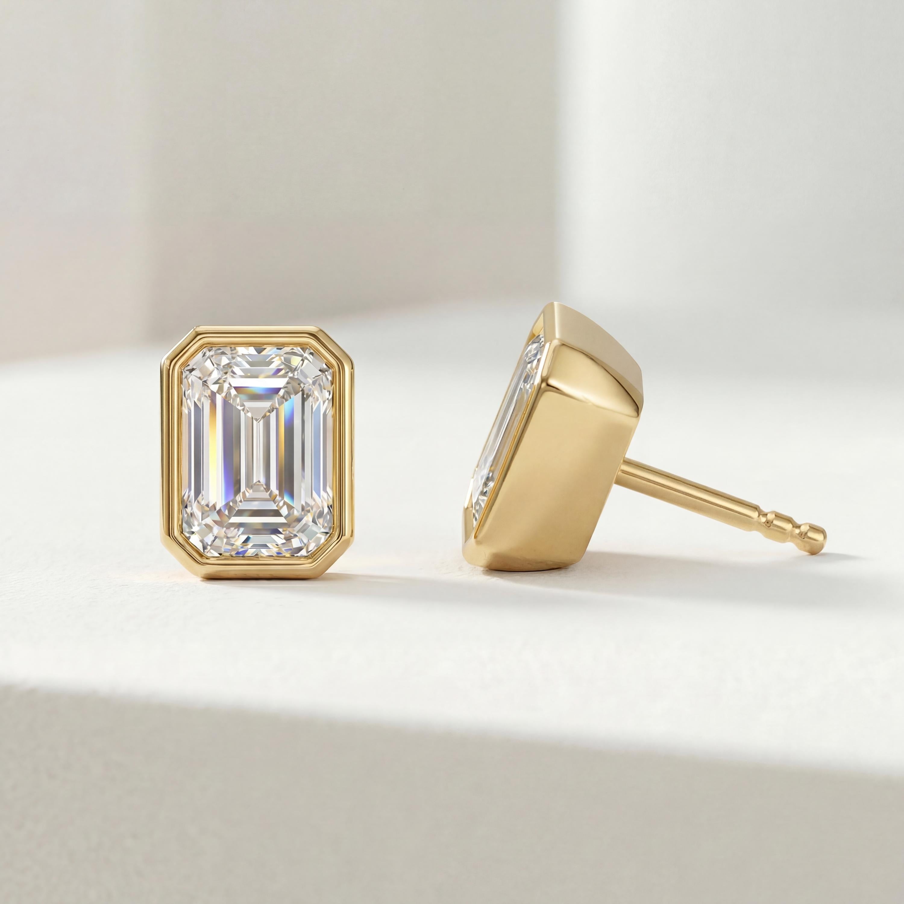 14k Gold Emerald Cut Studs  Bezel Set Diamond Earrings  1.00-4.00 CTW  Minimalist Gift For Her By JIORE