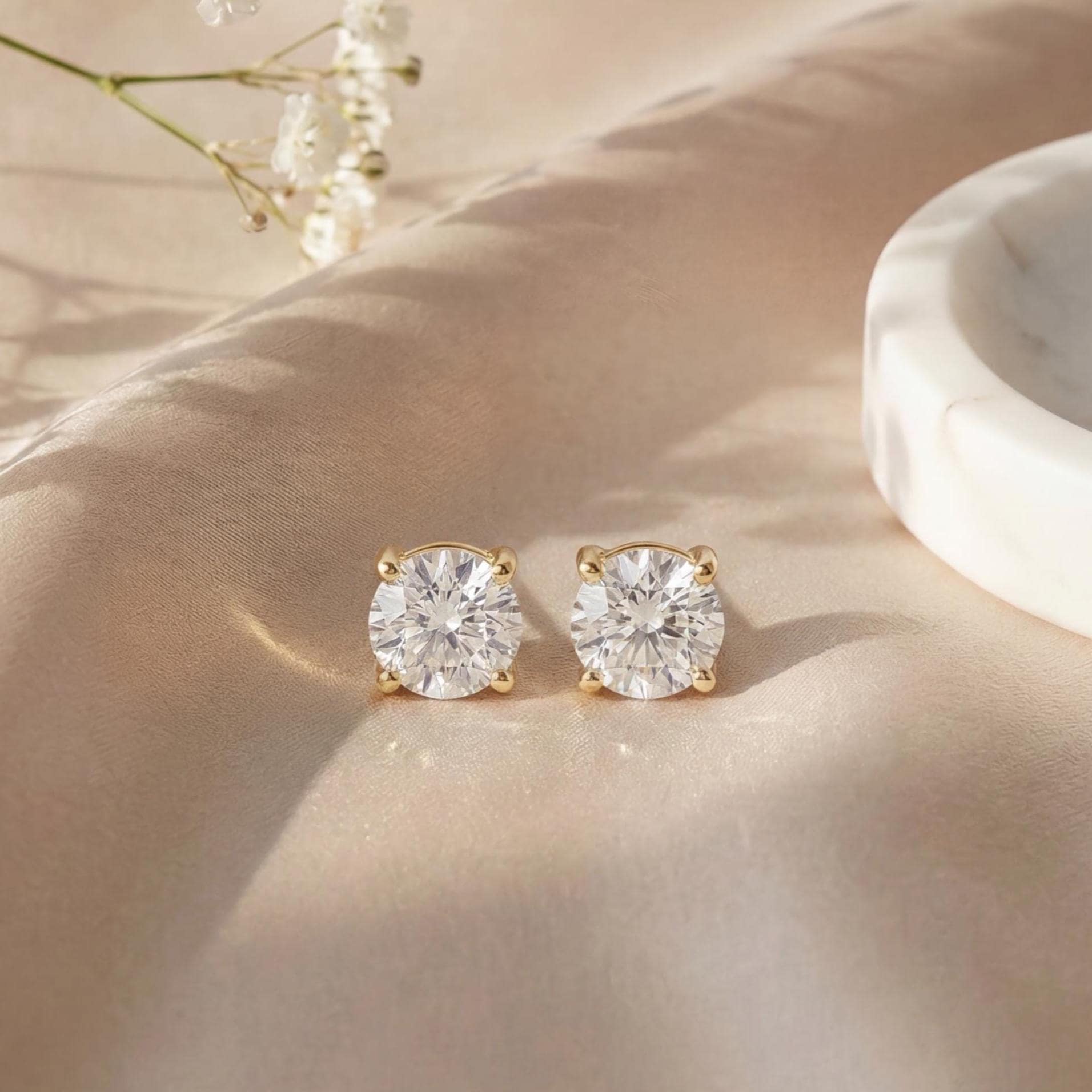 14k Gold Round Brilliant Cut Studs  Prong Set Diamond Earrings  1.00-4.00 CTW  Minimalist Gift For Her By JIORE