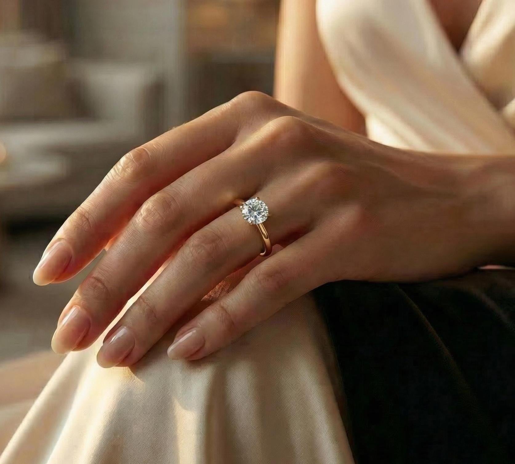 14kt Gold Prong Setting Round Brilliant Cut 1.00-3.00 Ct Solitaire Diamond Engagement Ring