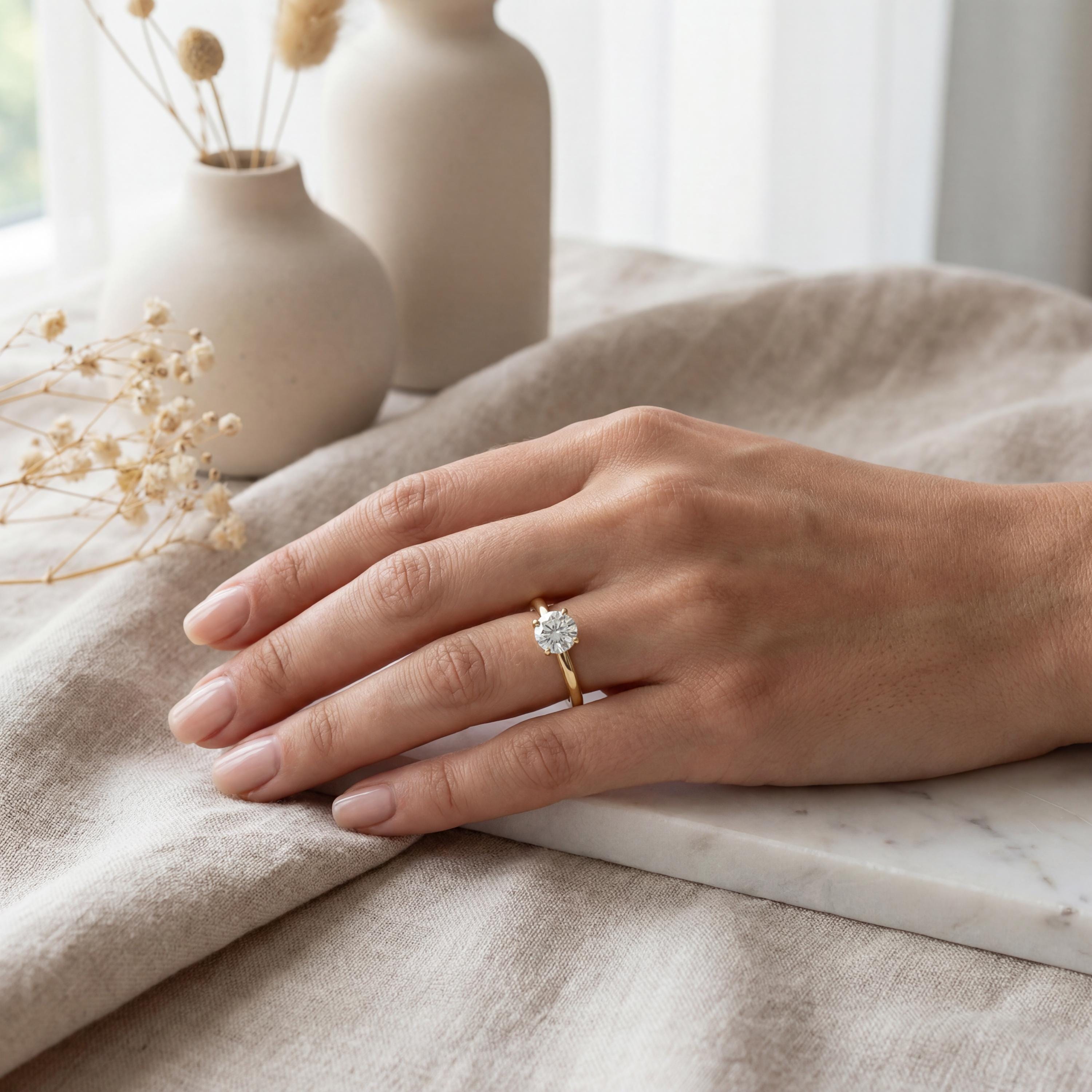 14kt Gold Prong Setting Round Brilliant Cut 1.00-3.00 Ct Solitaire Diamond Engagement Ring