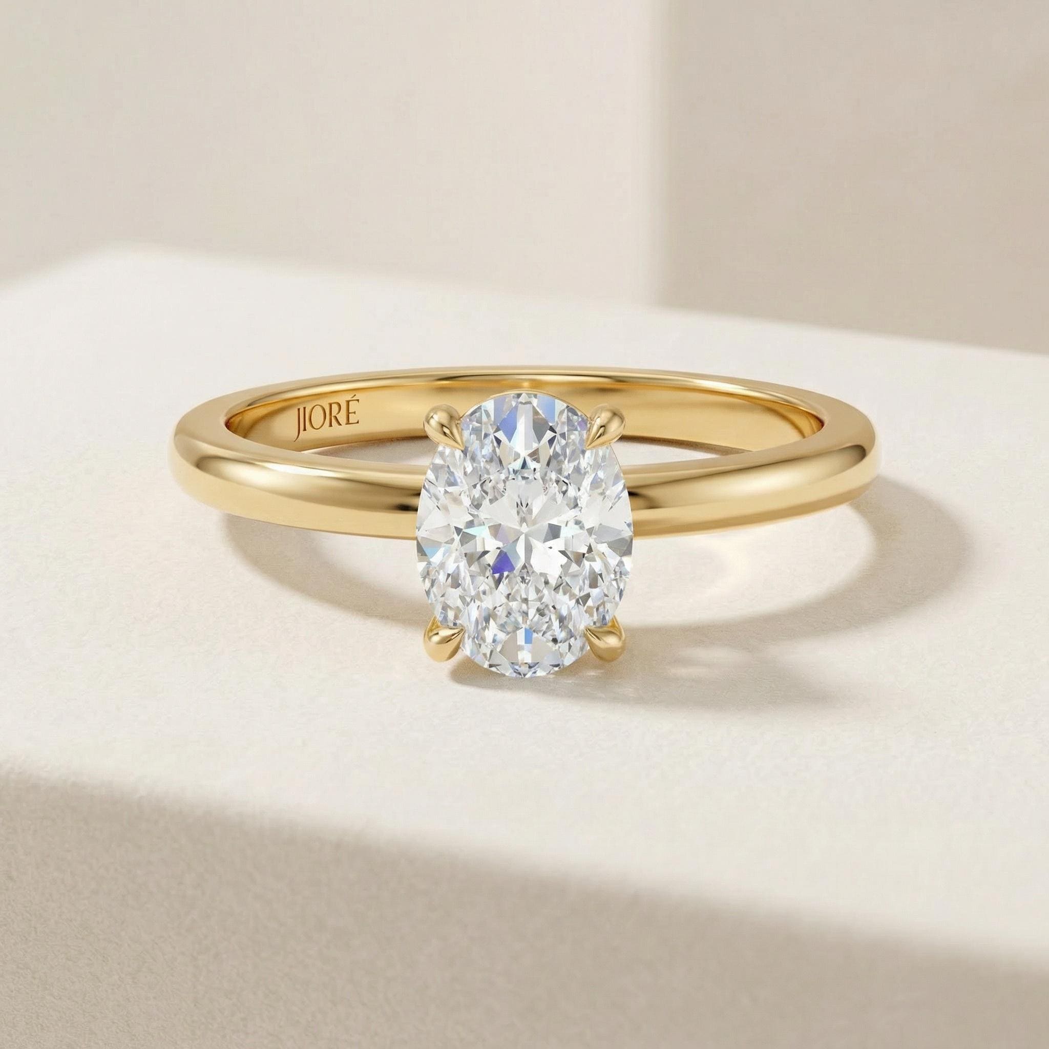 14kt Gold Prong Setting Oval Shape 1.00-3.00 Ct Solitaire Diamond Engagement Ring
