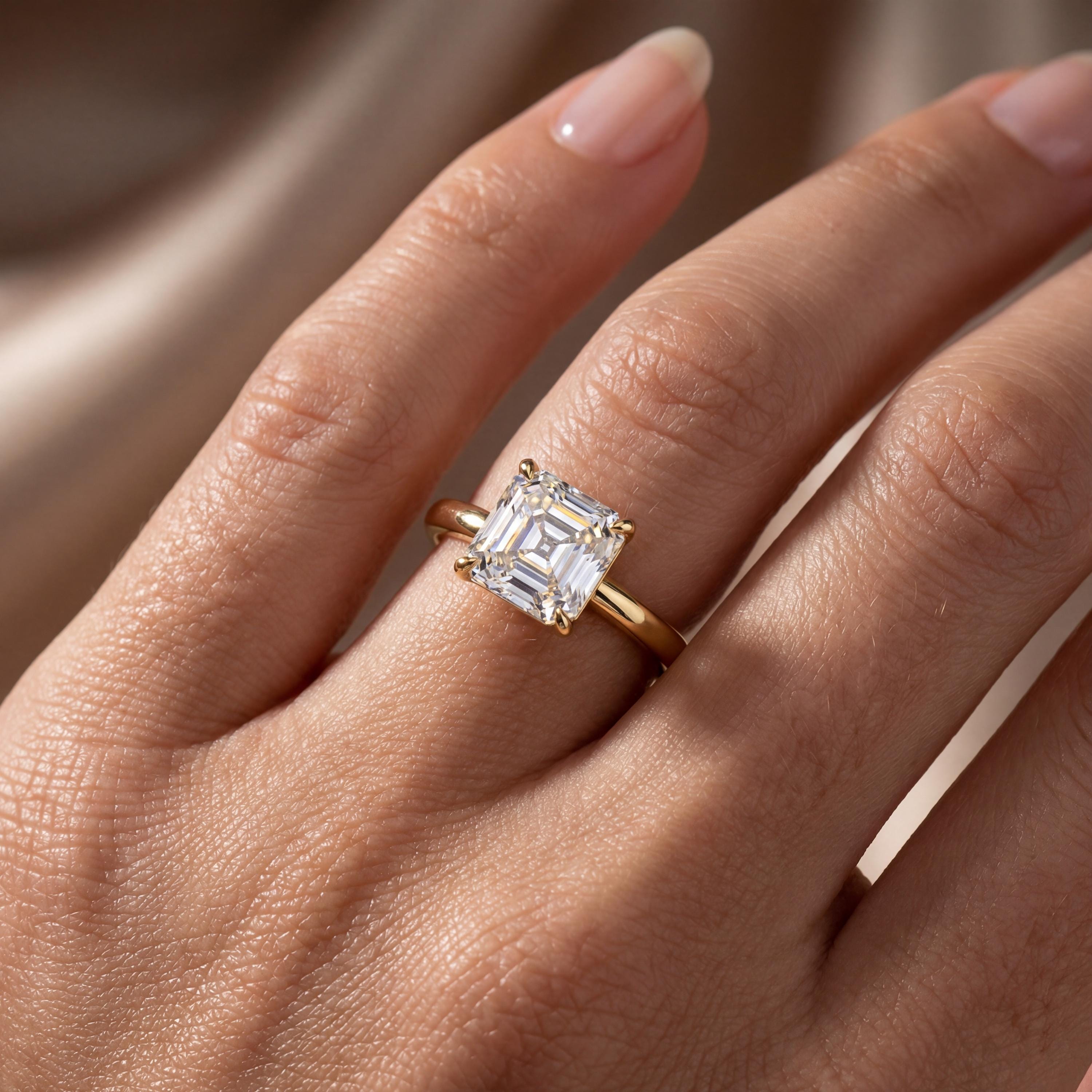 14kt Gold Prong Setting Asscher Cut Shaped 1.00-3.00 Ct Solitaire Diamond Engagement Ring