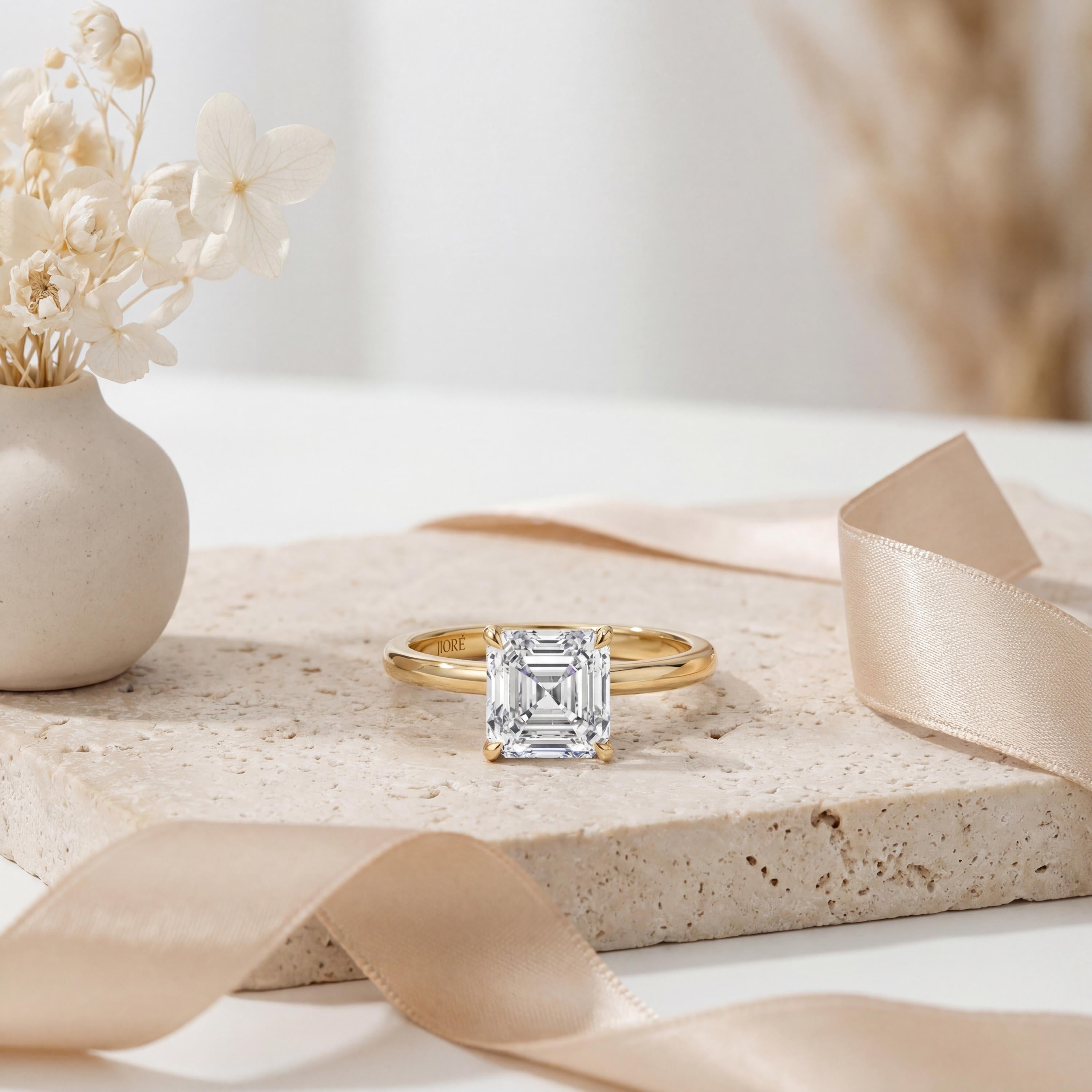 14kt Gold Prong Setting Asscher Cut Shaped 1.00-3.00 Ct Solitaire Diamond Engagement Ring