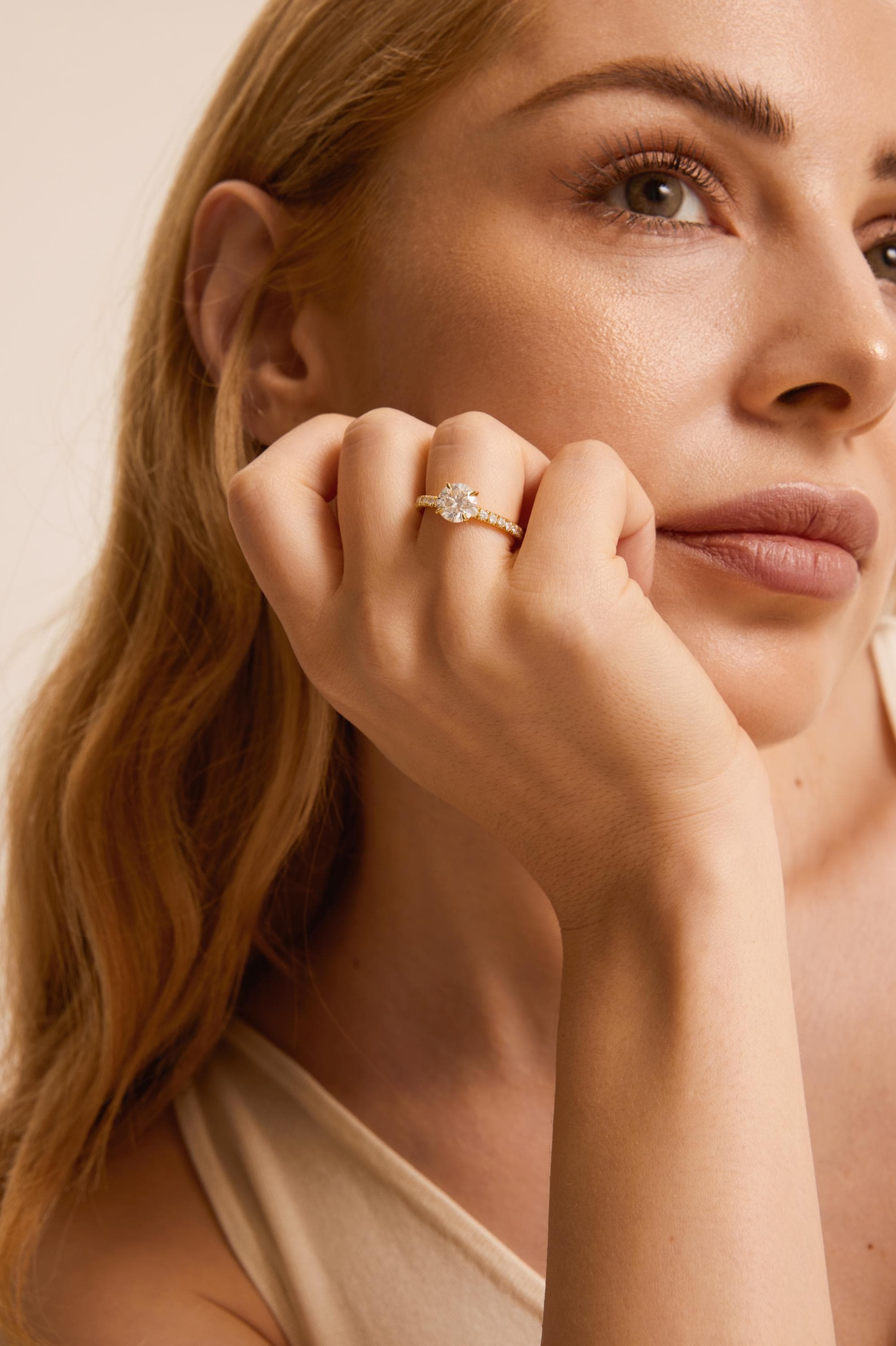 14kt Gold Pave Set Round Brilliant Cut 1.00-3.00 Ct Solitaire Diamond Engagement Ring