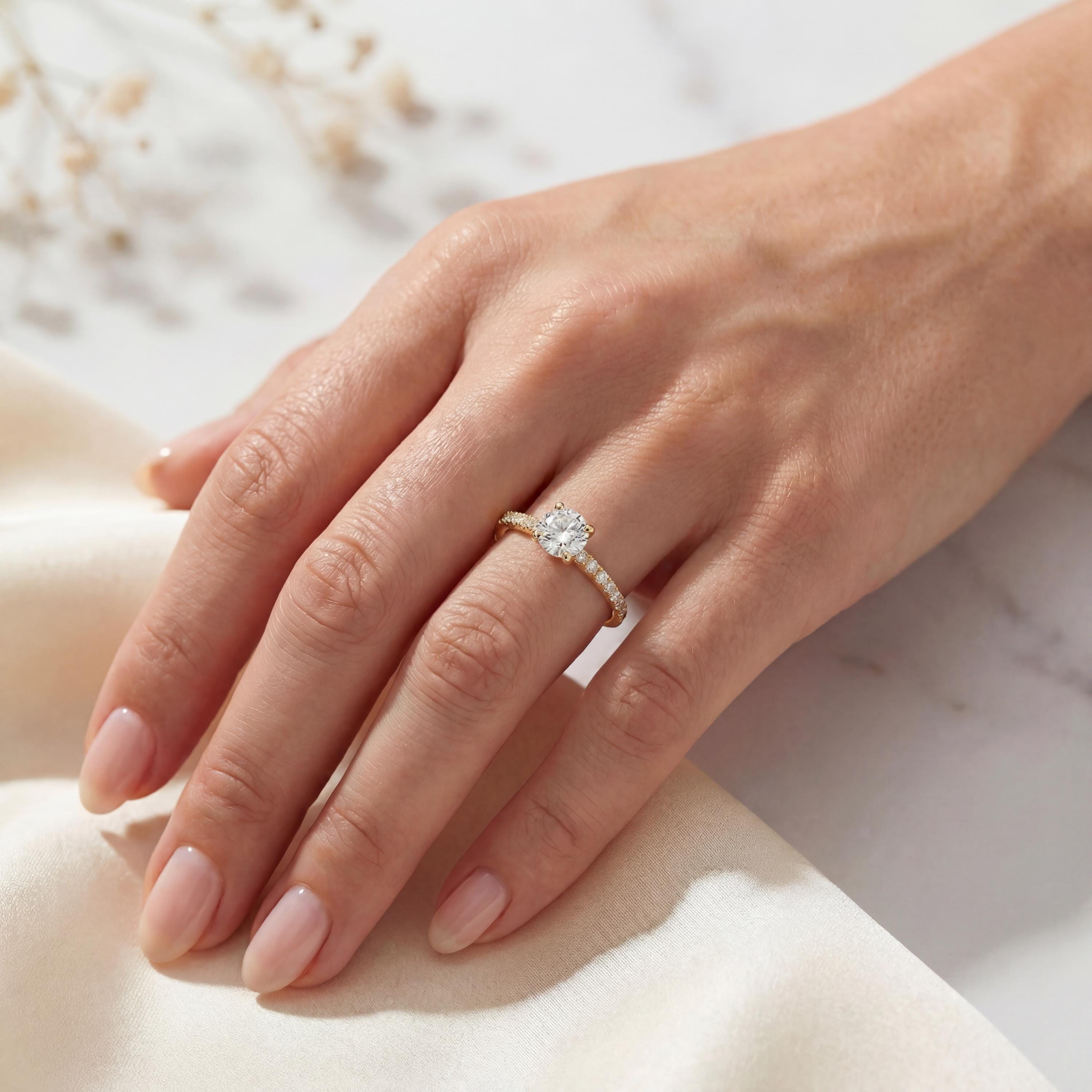 14kt Gold Pave Set Round Brilliant Cut 1.00-3.00 Ct Solitaire Diamond Engagement Ring