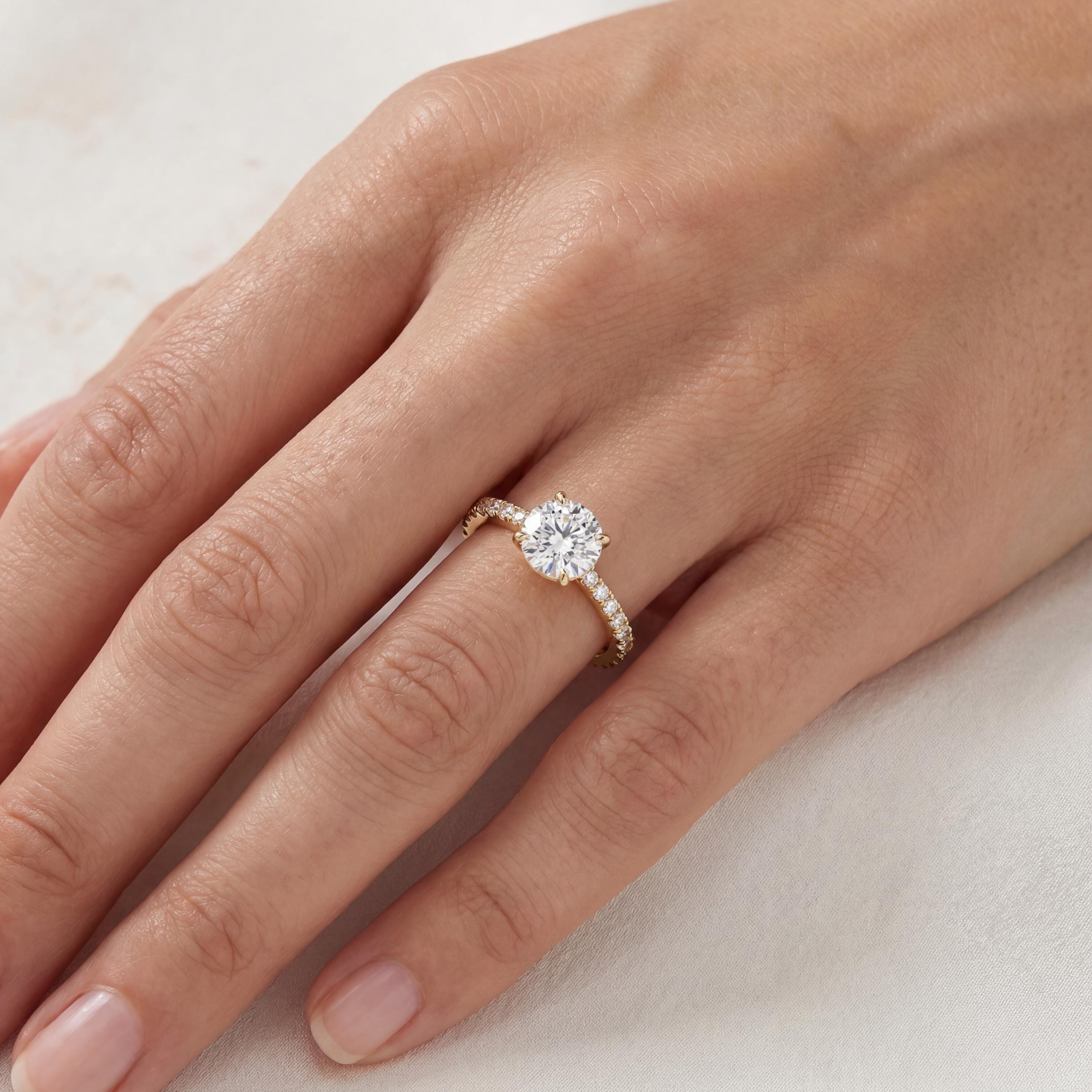 14kt Gold Pave Set Round Brilliant Cut 1.00-3.00 Ct Solitaire Diamond Engagement Ring