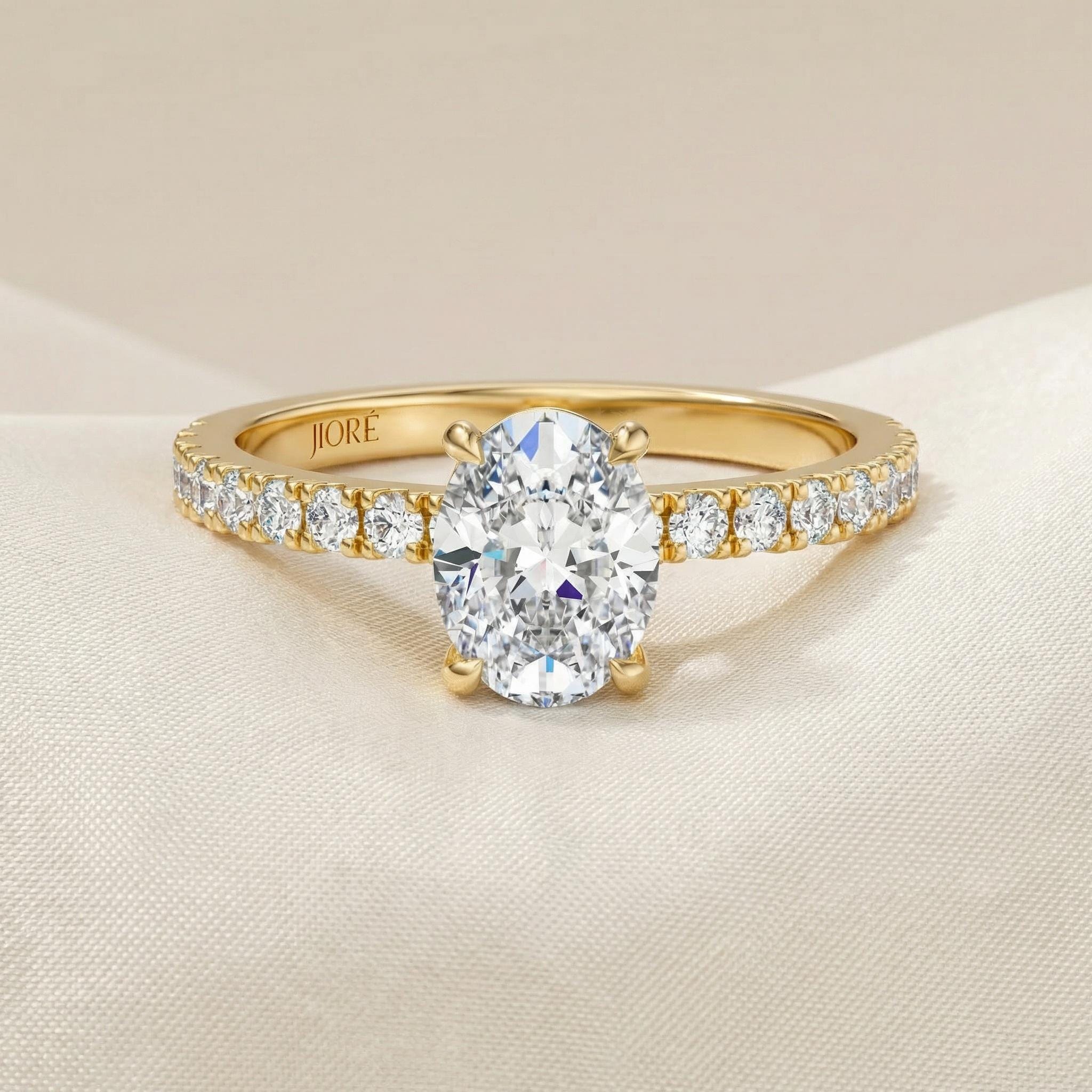 14kt Gold Pave Set Oval Shaped 1.00-3.00 Ct Solitaire Diamond Engagement Ring
