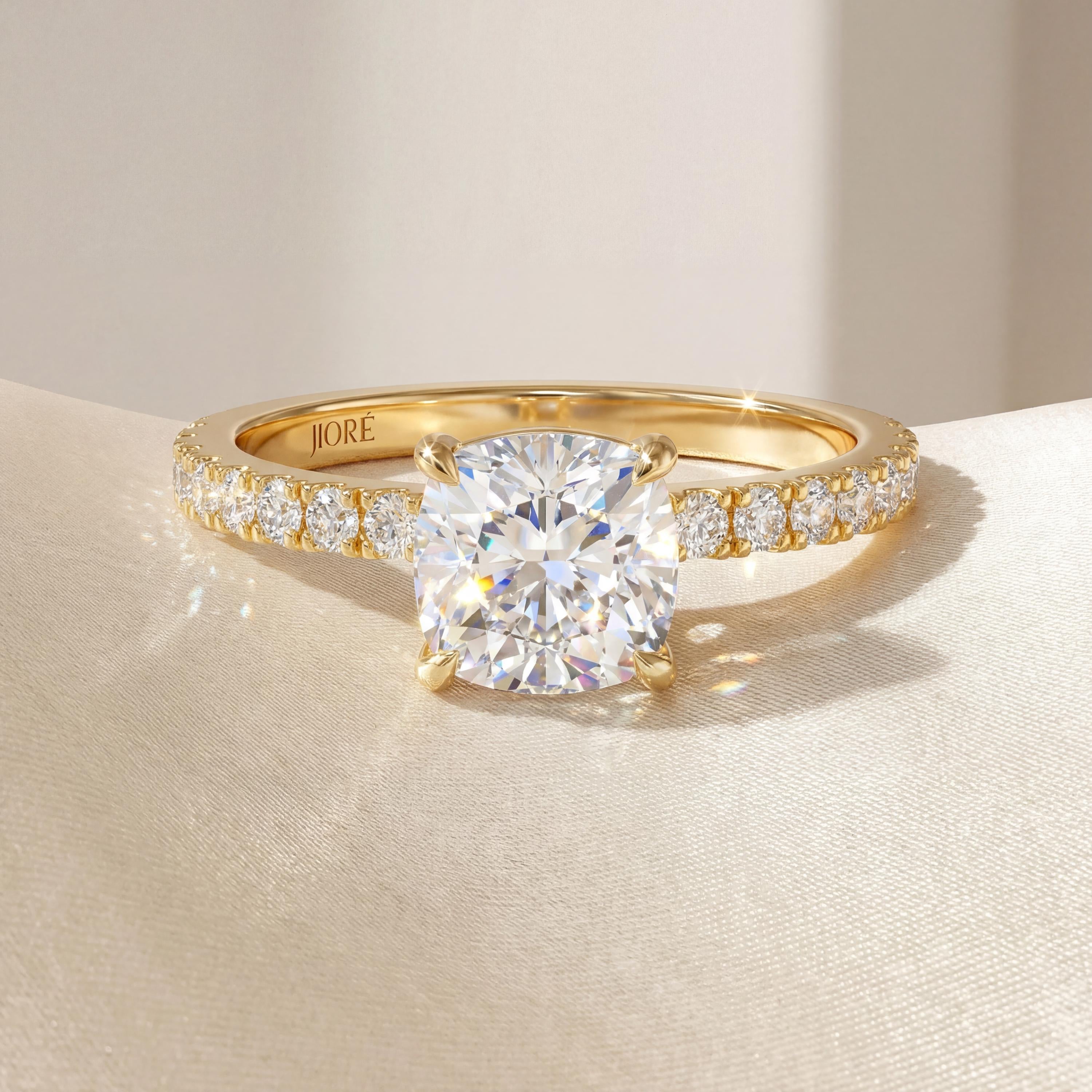 14kt Gold Pave Set Cushion Shaped 1.00-3.00 Ct Solitaire Diamond Engagement Ring