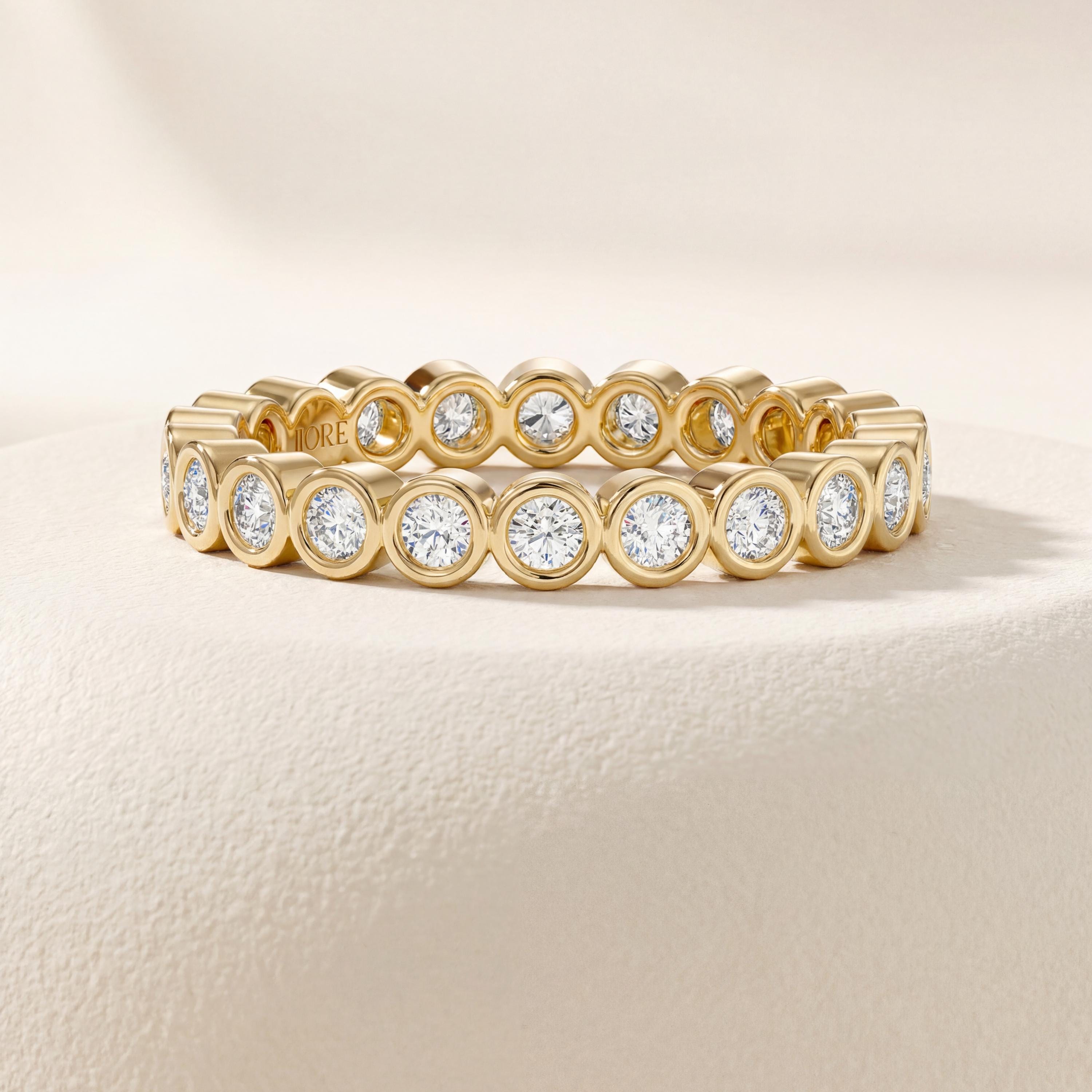 Diamond Full Eternity Wedding Band Ring Stackable 14Kt Gold Bezel Set Round Brilliant Cut
