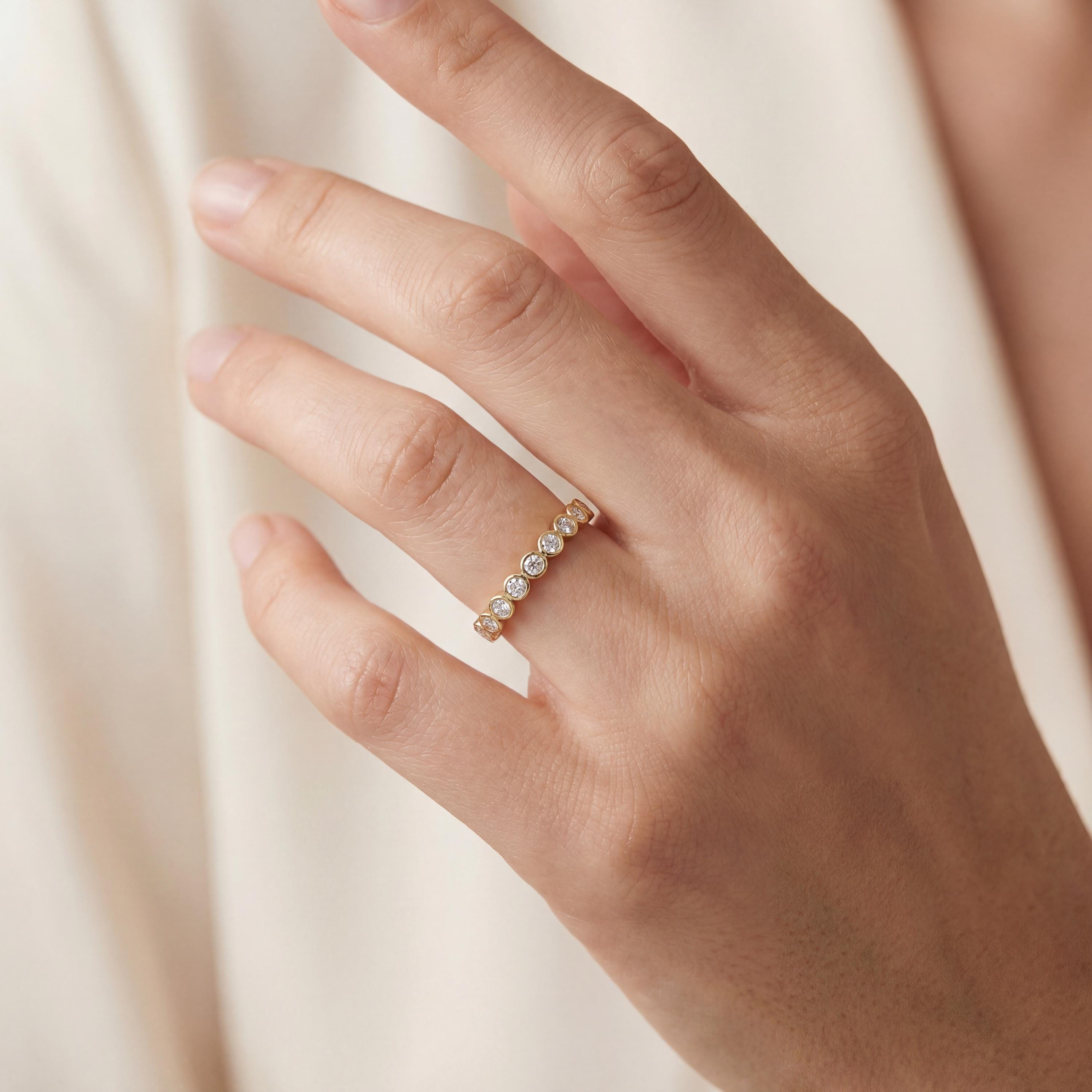 Diamond Full Eternity Wedding Band Ring Stackable 14Kt Gold Bezel Set Round Brilliant Cut