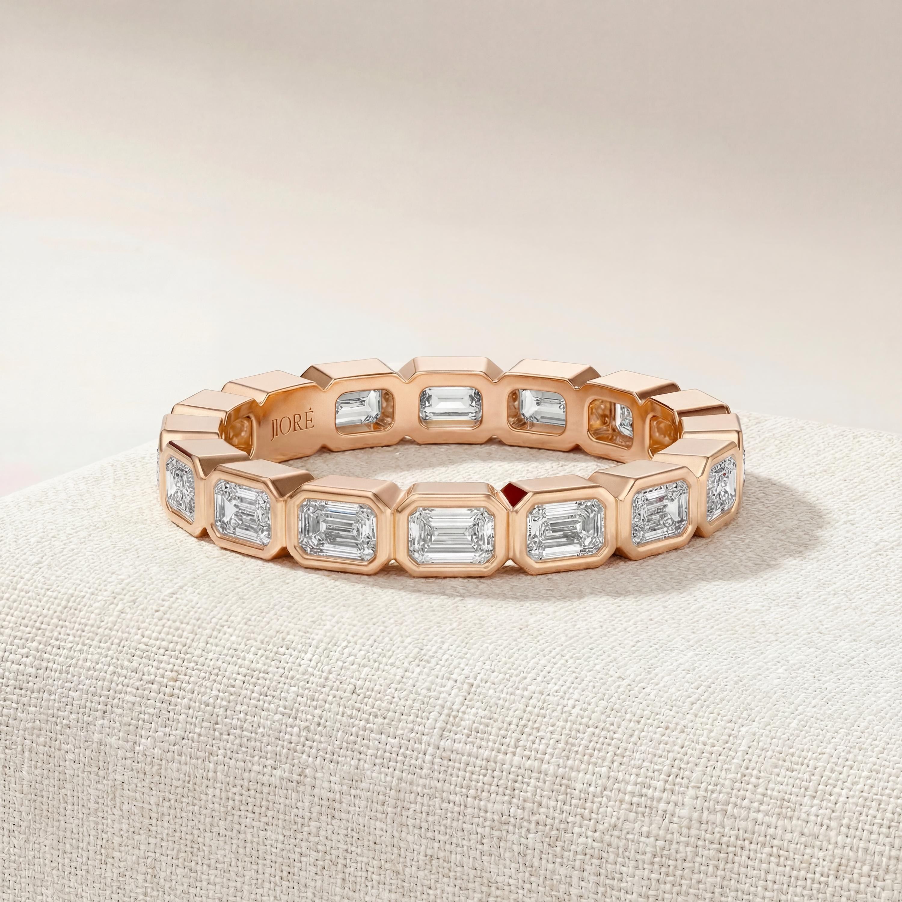 Emerald Cut Diamond Full Eternity Wedding Band Ring 14Kt Gold Bezel Set
